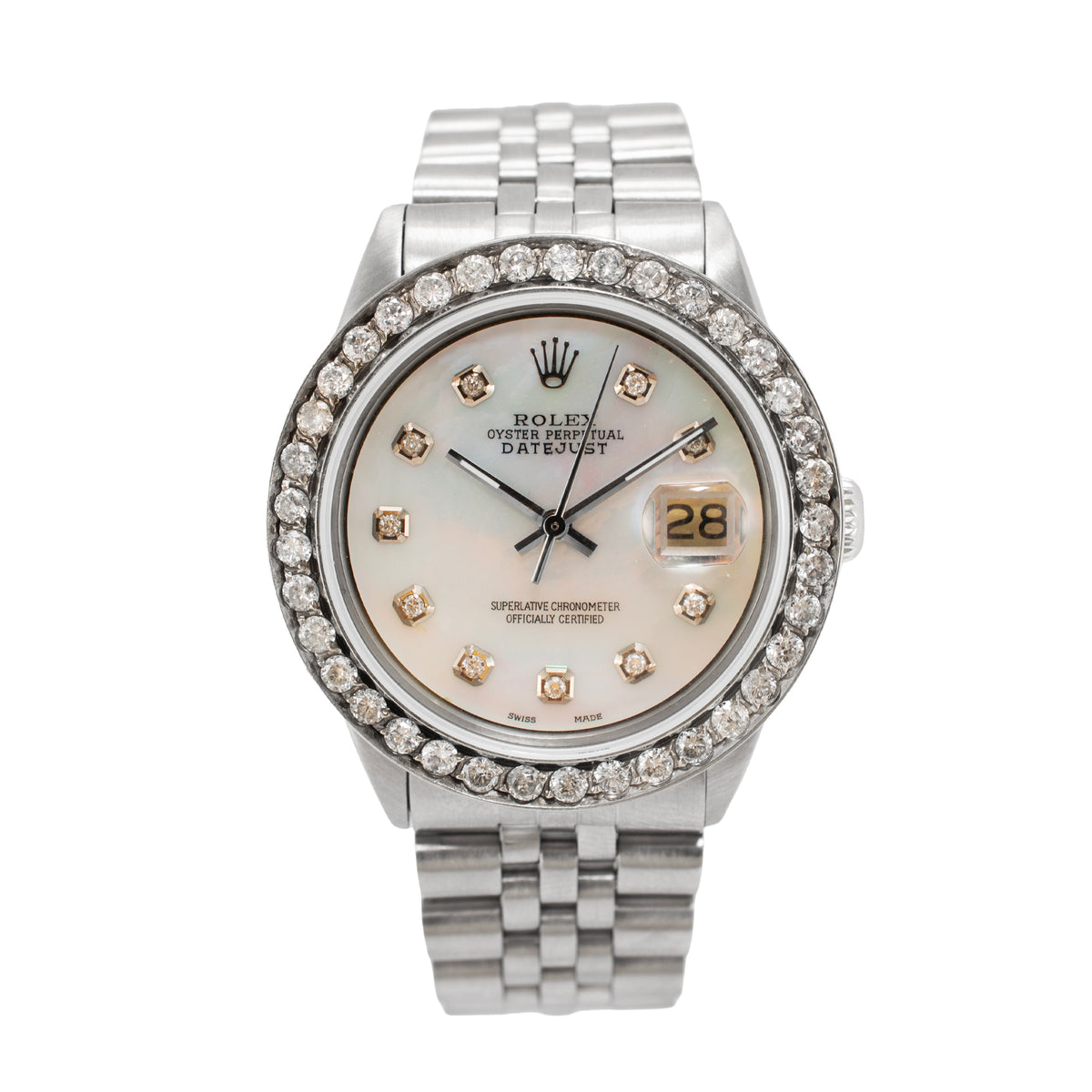 Rolex Datejust 36MM 1601 Mop Dial Diamond Bezel Jubilee Steel Watch