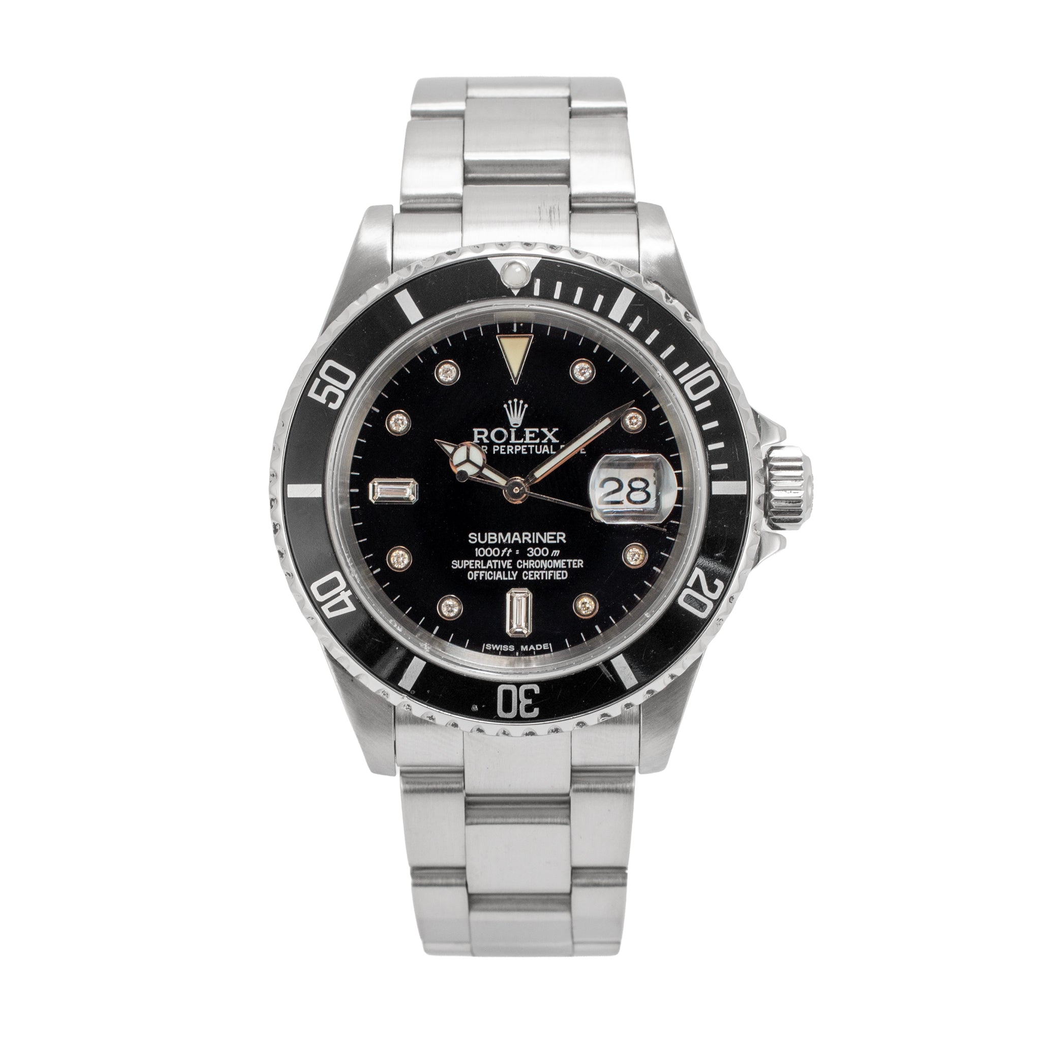 Rolex Submariner Date 40MM 16610 Black Diamond Dial Oyster Stainless Steel Watch