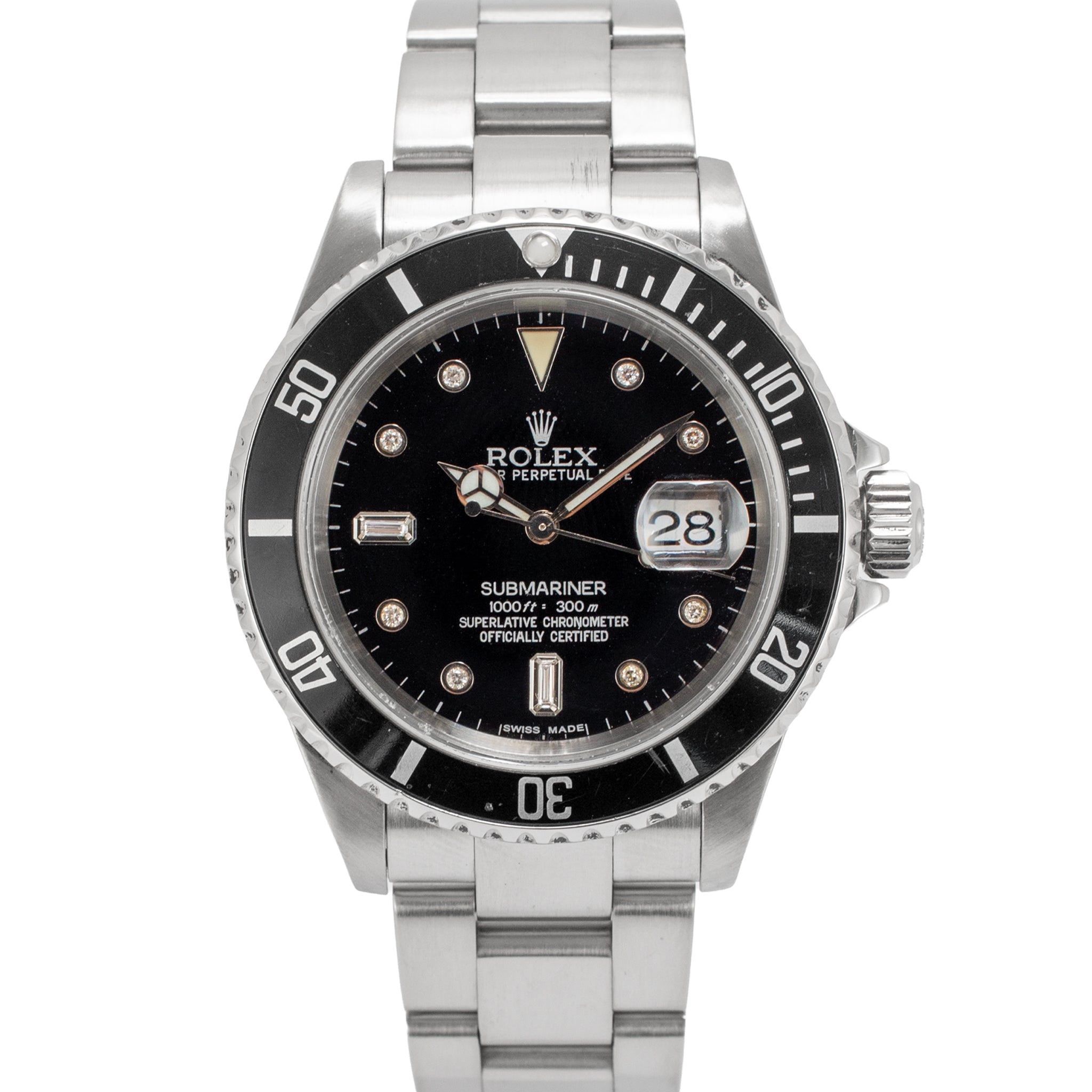 Rolex Submariner Date 40MM 16610 Black Diamond Dial Oyster Stainless Steel Watch