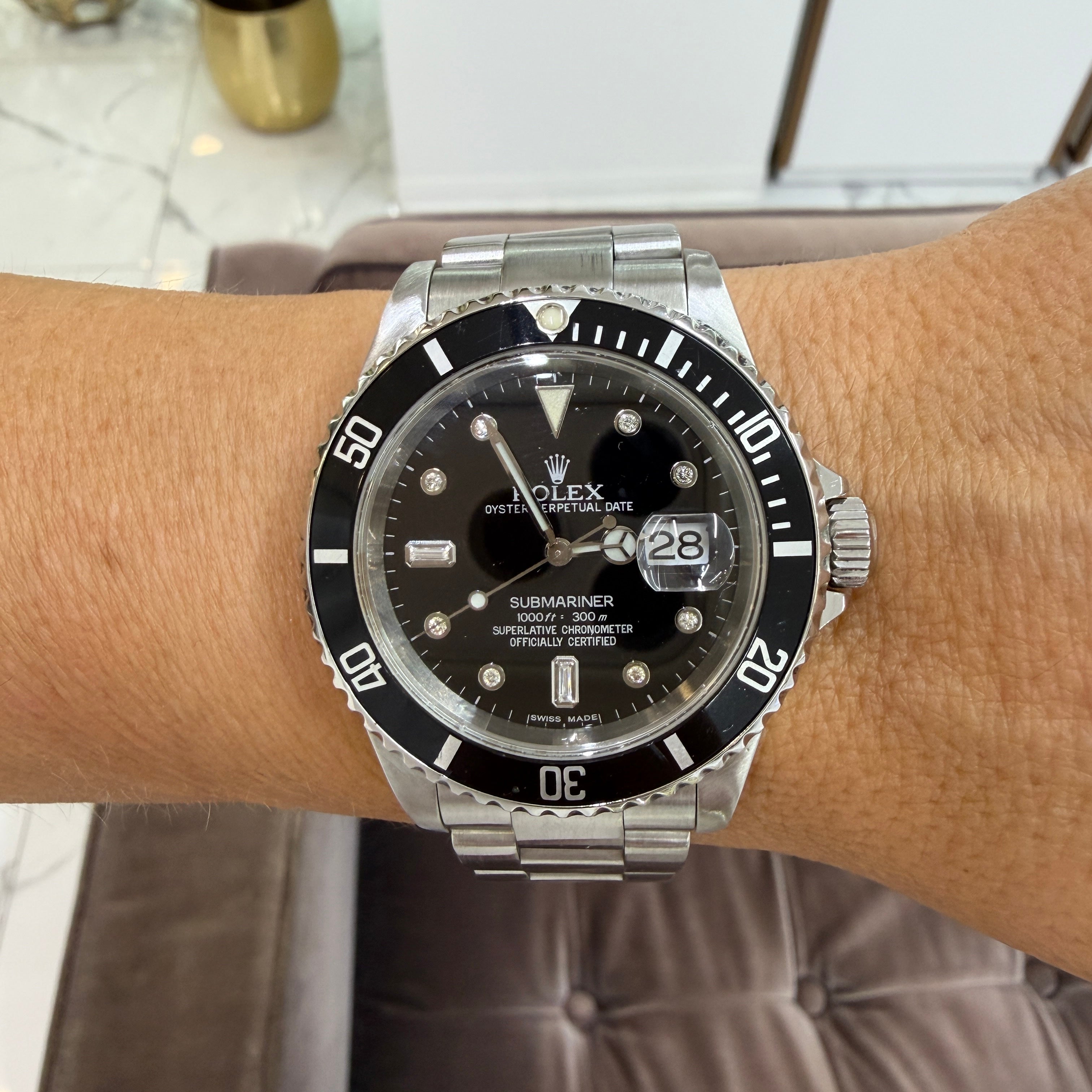 Rolex Submariner Date 40MM 16610 Black Diamond Dial Oyster Stainless Steel Watch