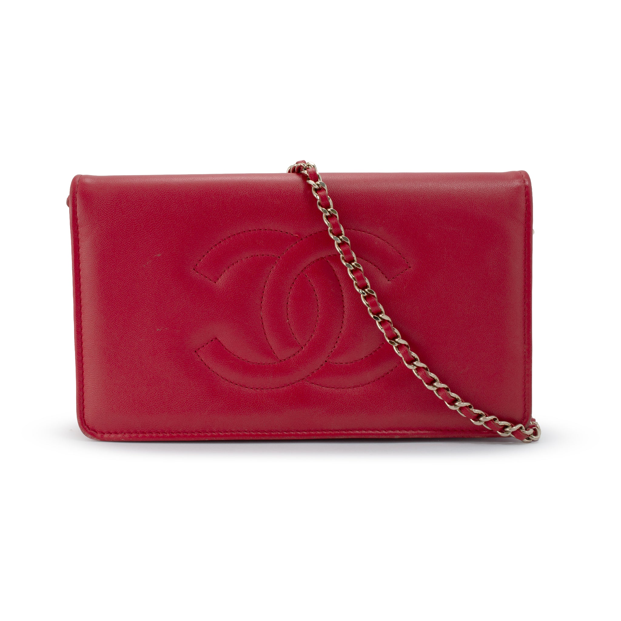 Chanel Red CC Timeless Lambskin Gold Hardware w.o.c Shoulder Chain Wallet