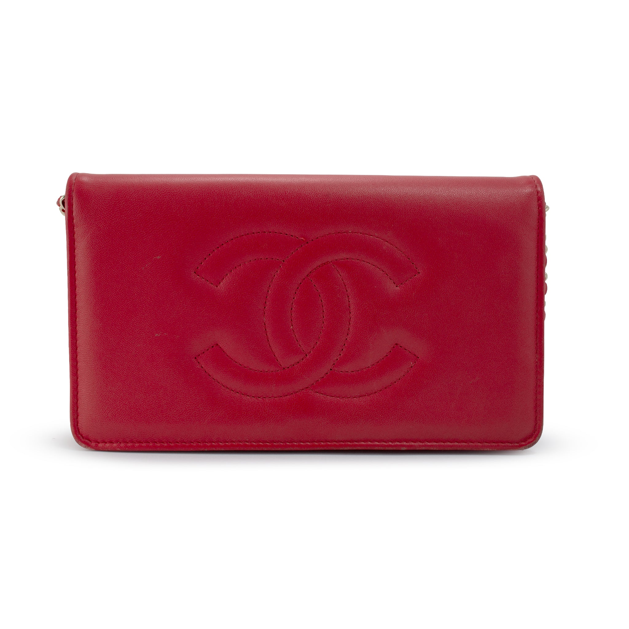 Chanel Red CC Timeless Lambskin Gold Hardware w.o.c Shoulder Chain Wallet