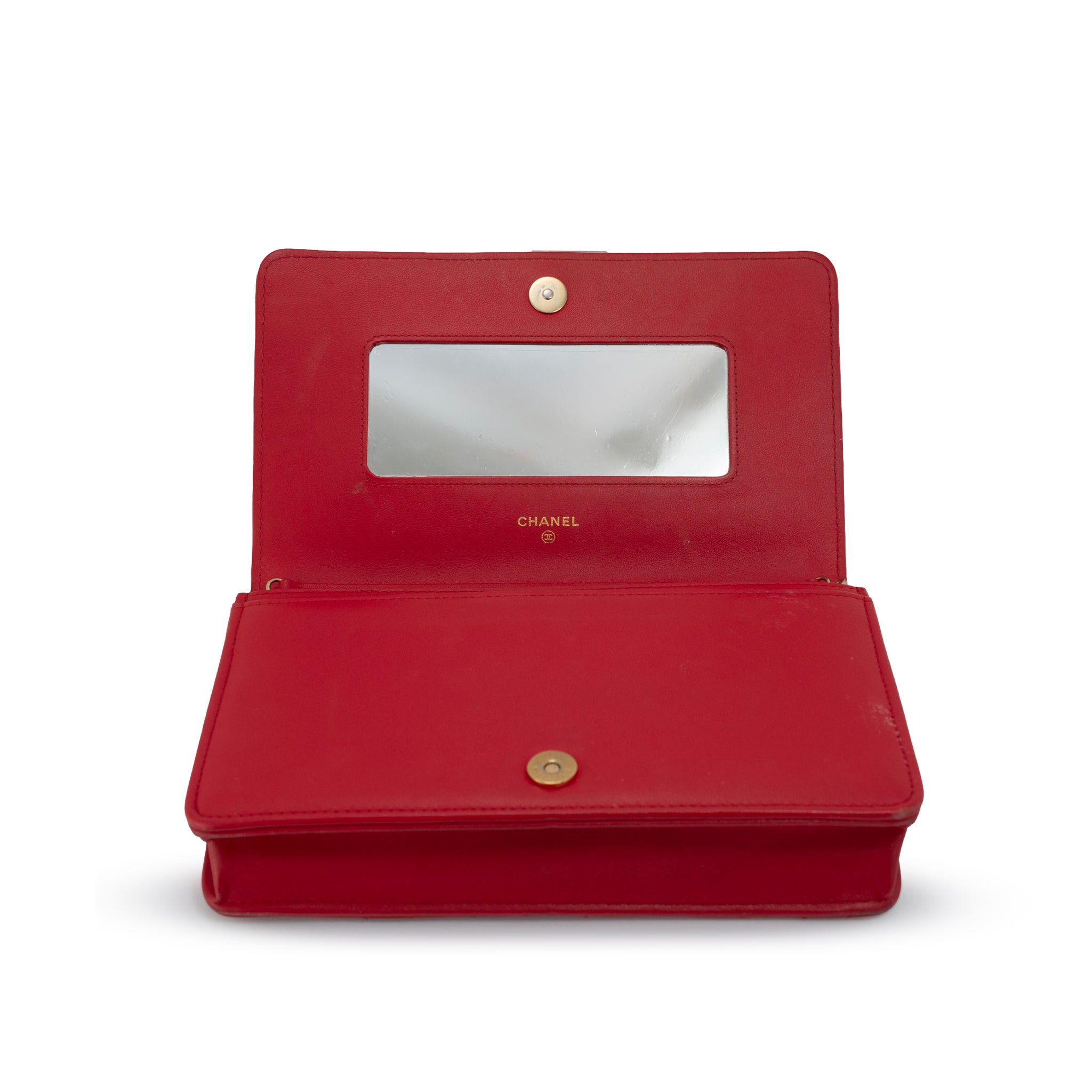 Chanel Red CC Timeless Lambskin Gold Hardware w.o.c Shoulder Chain Wallet