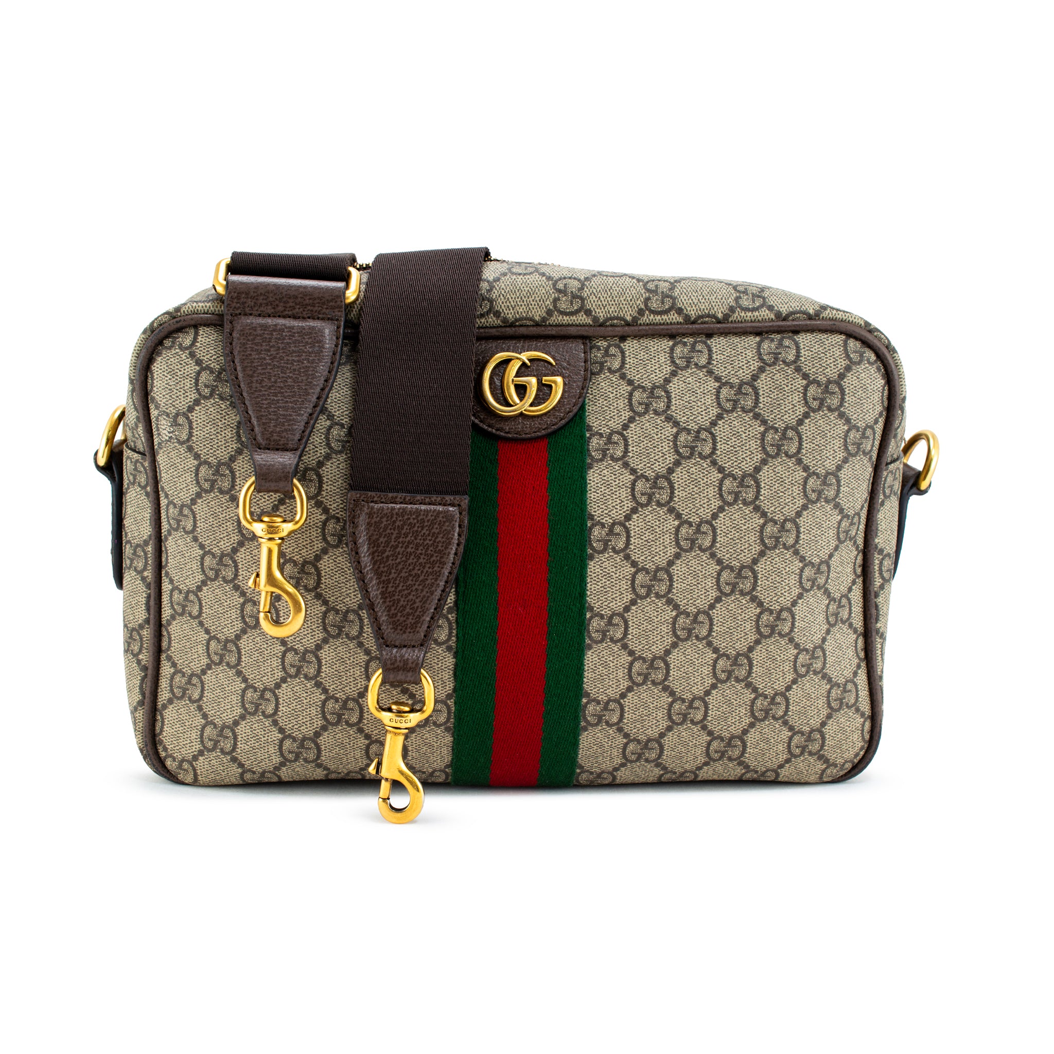 Gucci Ophidia Medium Beige Gg Supreme Canvas Web Stripe Crossbody Bag