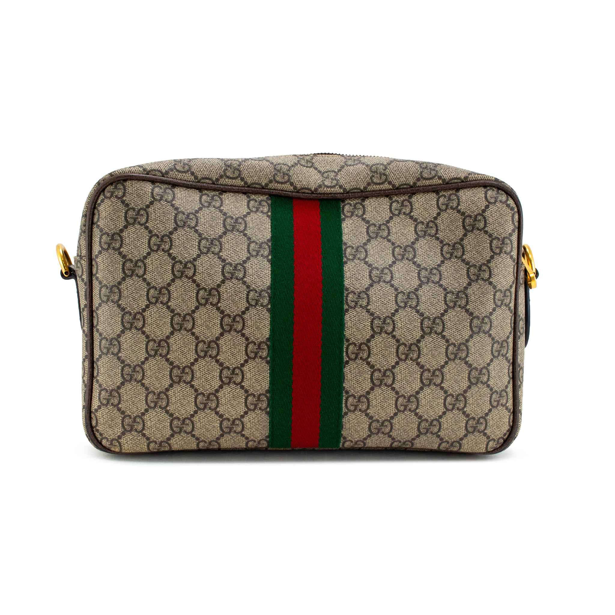 Gucci Ophidia Medium Beige Gg Supreme Canvas Web Stripe Crossbody Bag