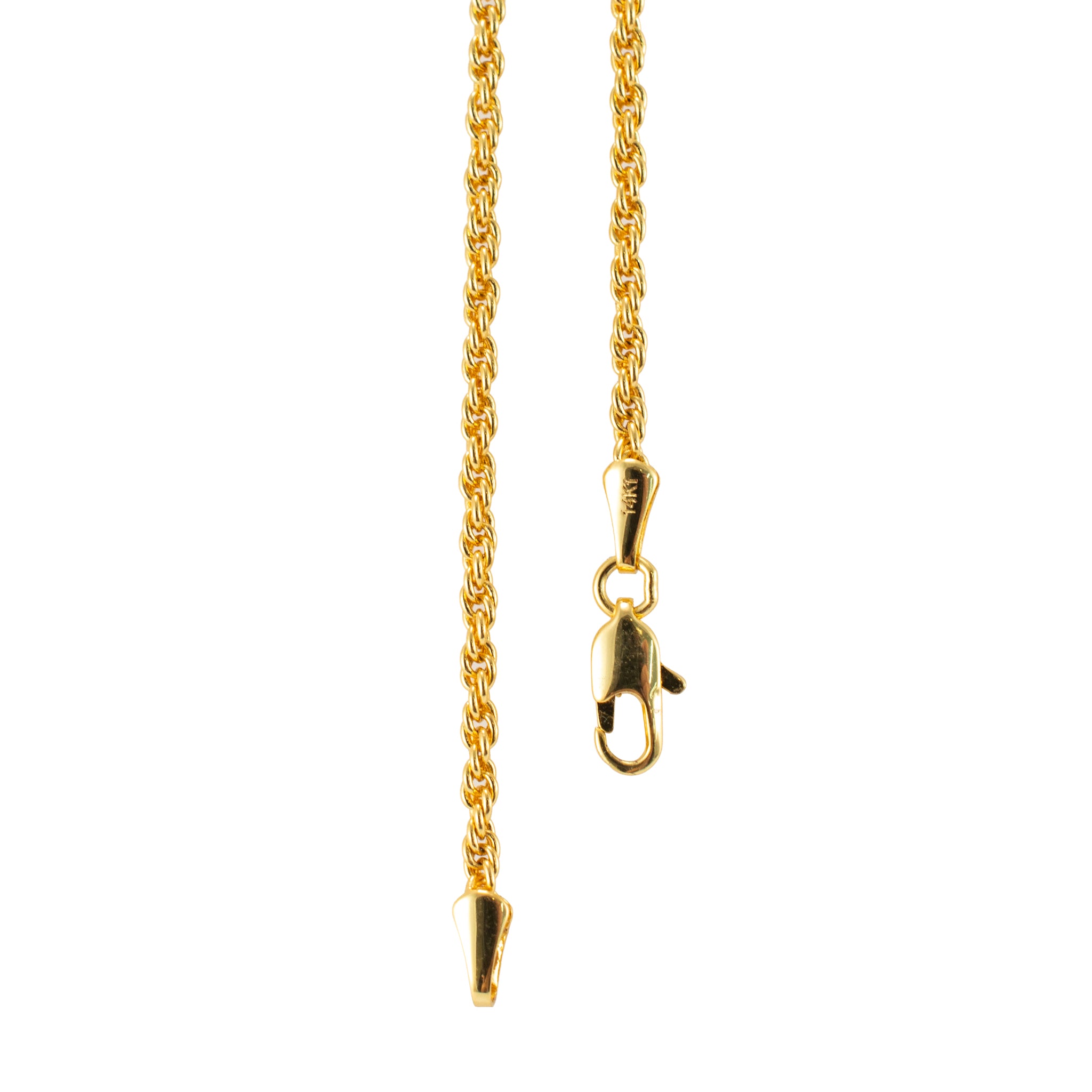 Unisex 14K Yellow Gold 2MM 24” Classic Twisted Spiral Rope Chain Necklace