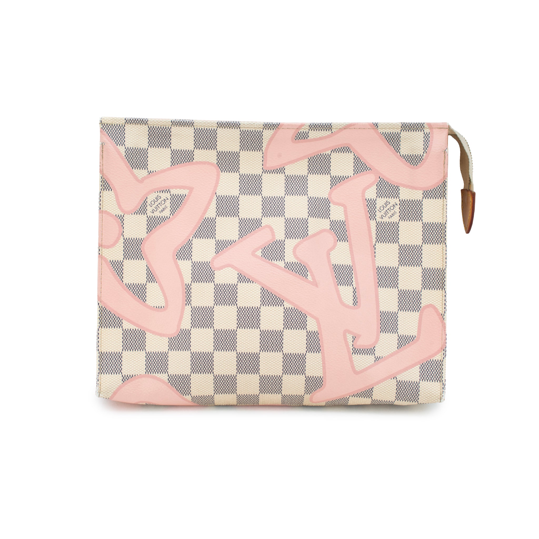 Louis Vuitton Damier Azur Tahitienne 26 Toiletry Pink Pochette Clutch Bag