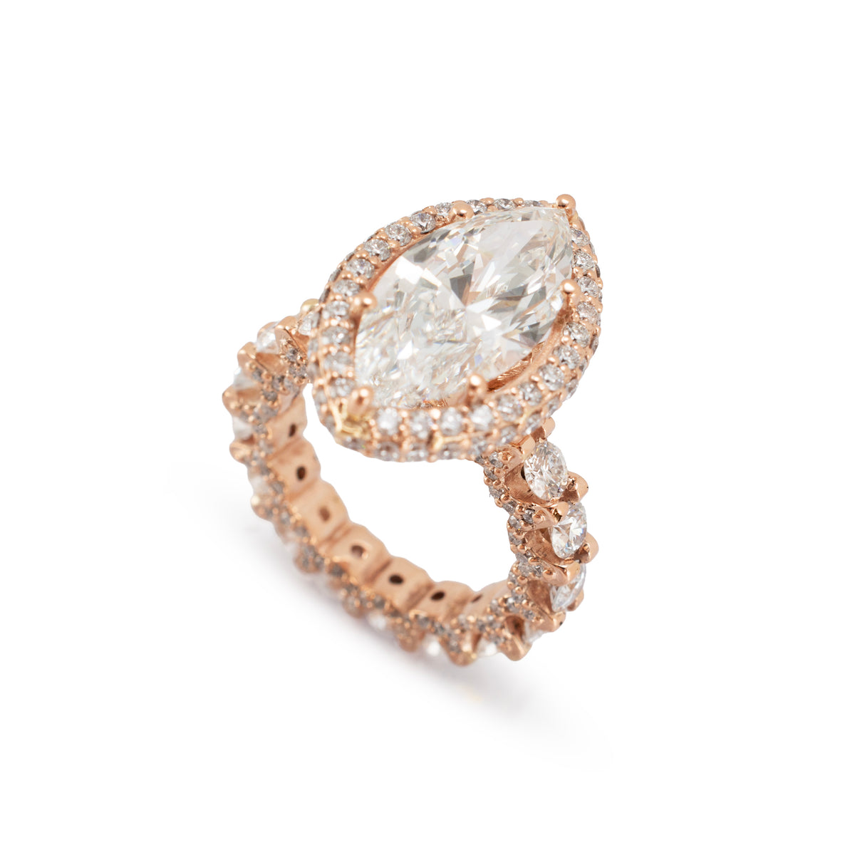 18K Rose Gold Igi 8.85ctw Marquee Lab Grown Diamond Eternity Engagement Ring