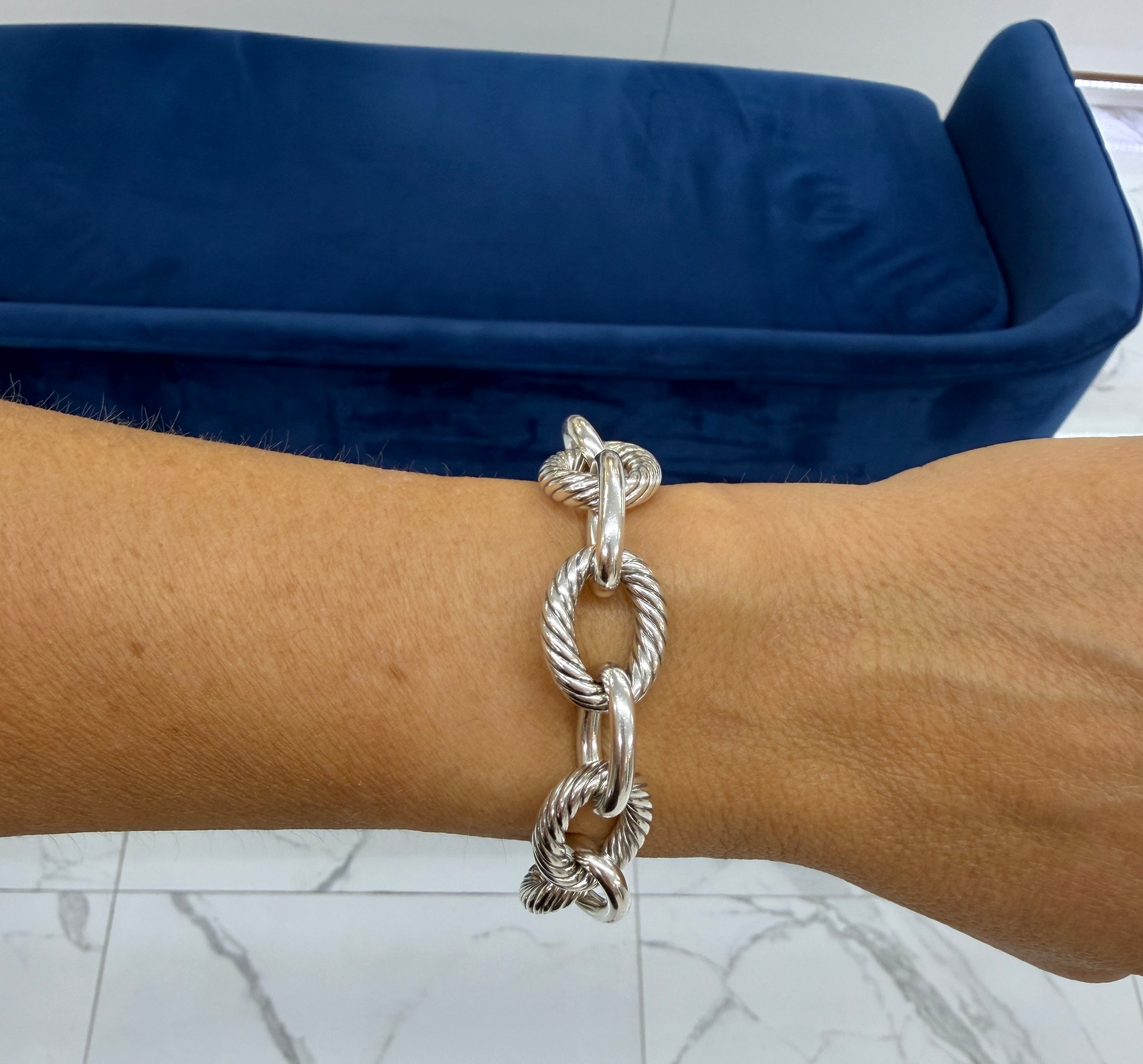 Retired David Yurman Chain Collection 925 Silver 17MM Oval Link Chain Bracelet