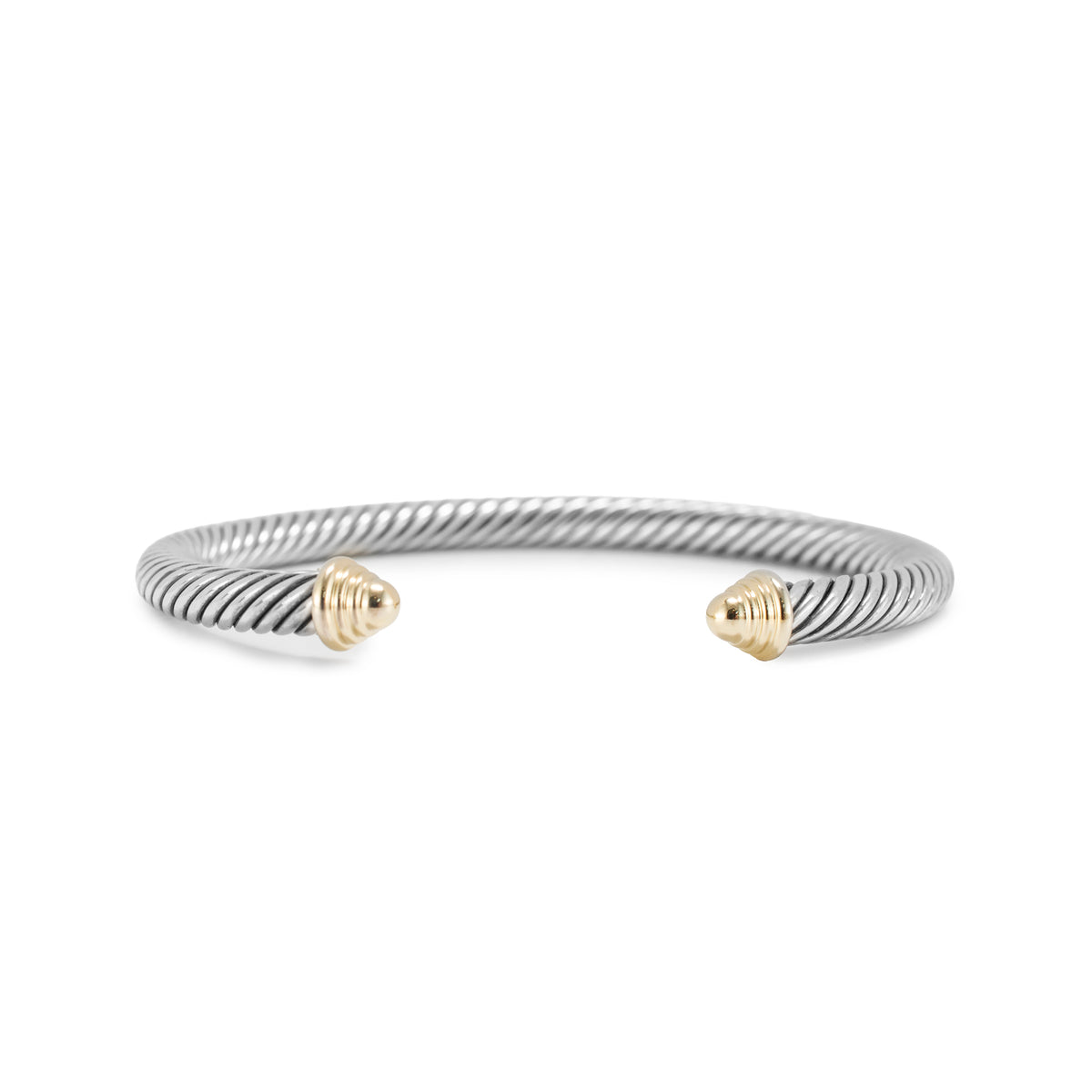 David Yurman Classic Cable Dome Silver & Yellow Gold 5MM Cuff Bangle Bracelet