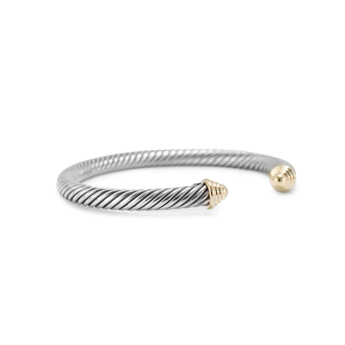 David Yurman Classic Cable Dome Silver & Yellow Gold 5MM Cuff Bangle Bracelet