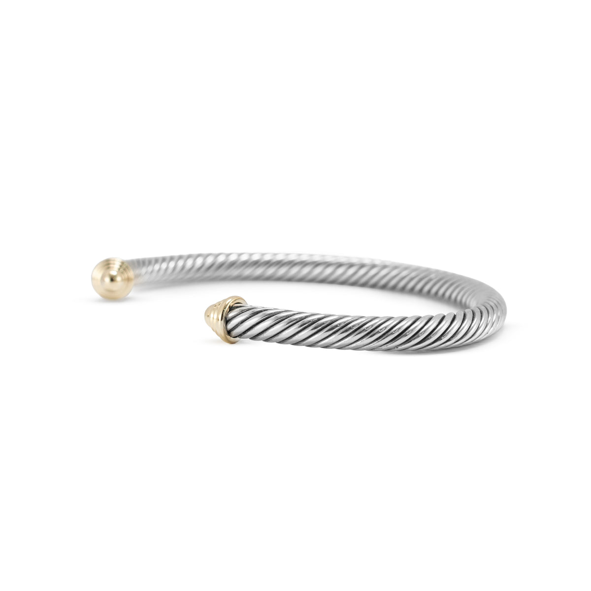 David Yurman Classic Cable Dome Silver & Yellow Gold 5MM Cuff Bangle Bracelet