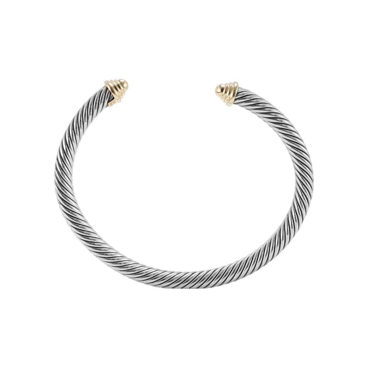 David Yurman Classic Cable Dome Silver & Yellow Gold 5MM Cuff Bangle Bracelet