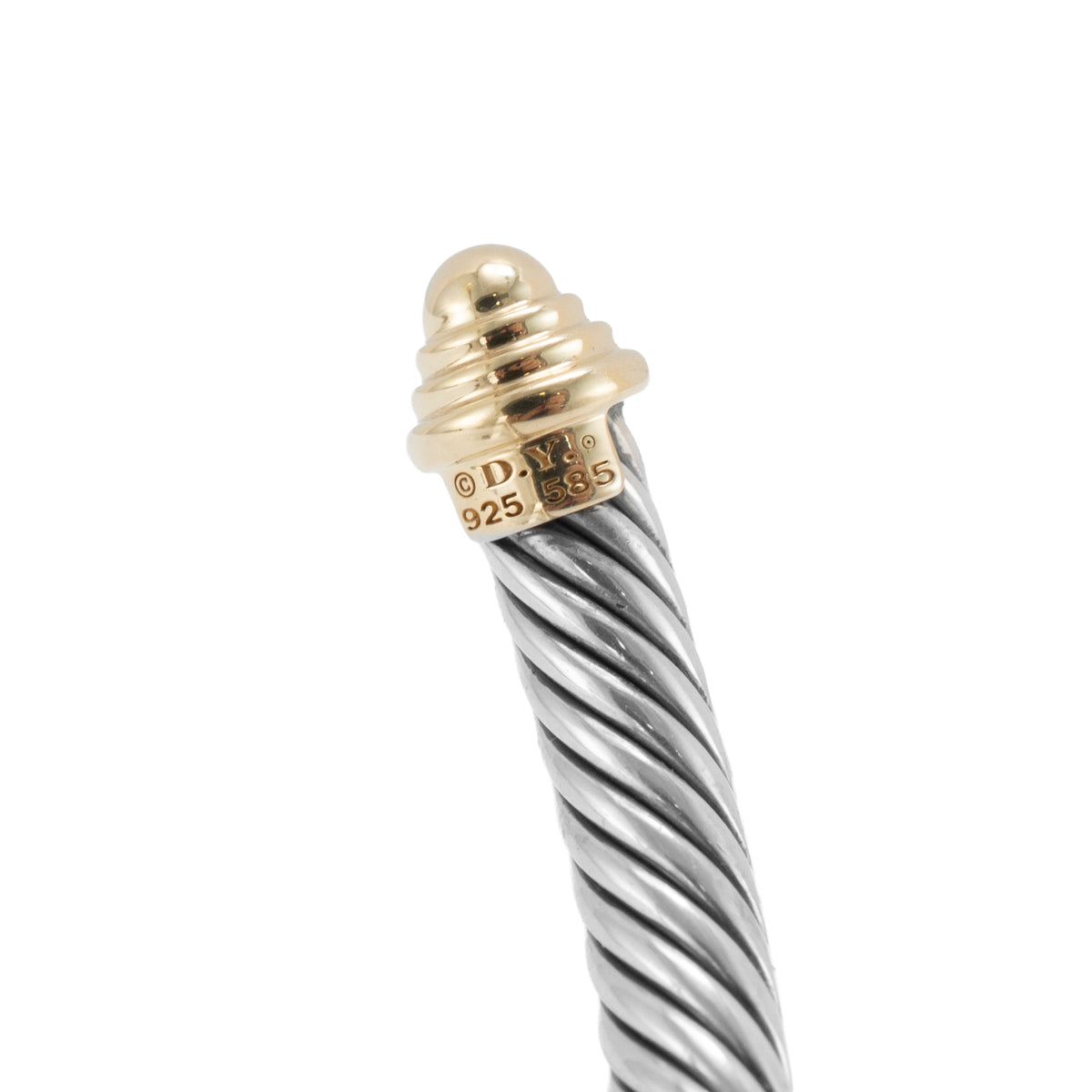David Yurman Classic Cable Dome Silver & Yellow Gold 5MM Cuff Bangle Bracelet