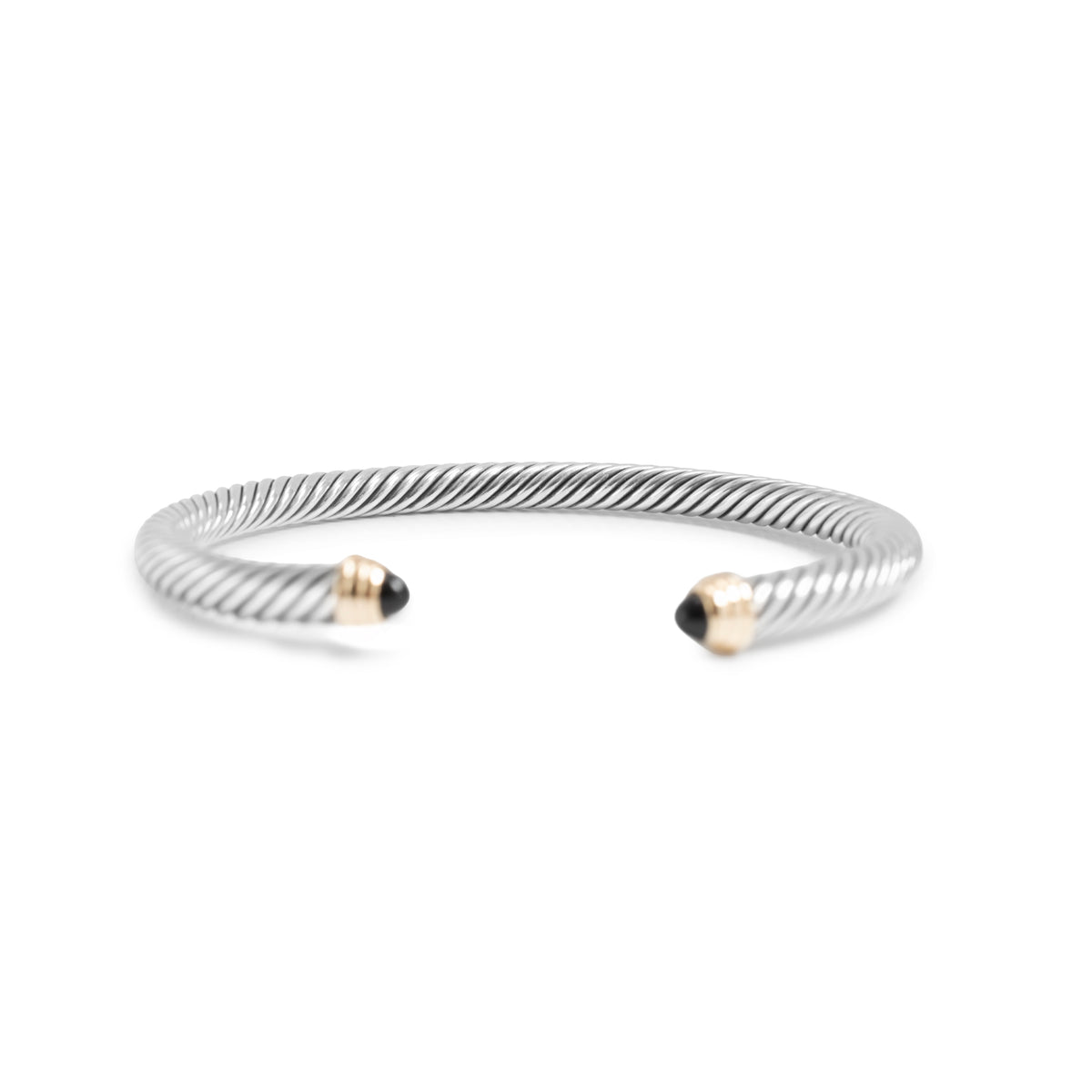 David Yurman Classic Cable 5MM Silver 14K Yellow Gold Onyx Cuff Bangle Bracelet