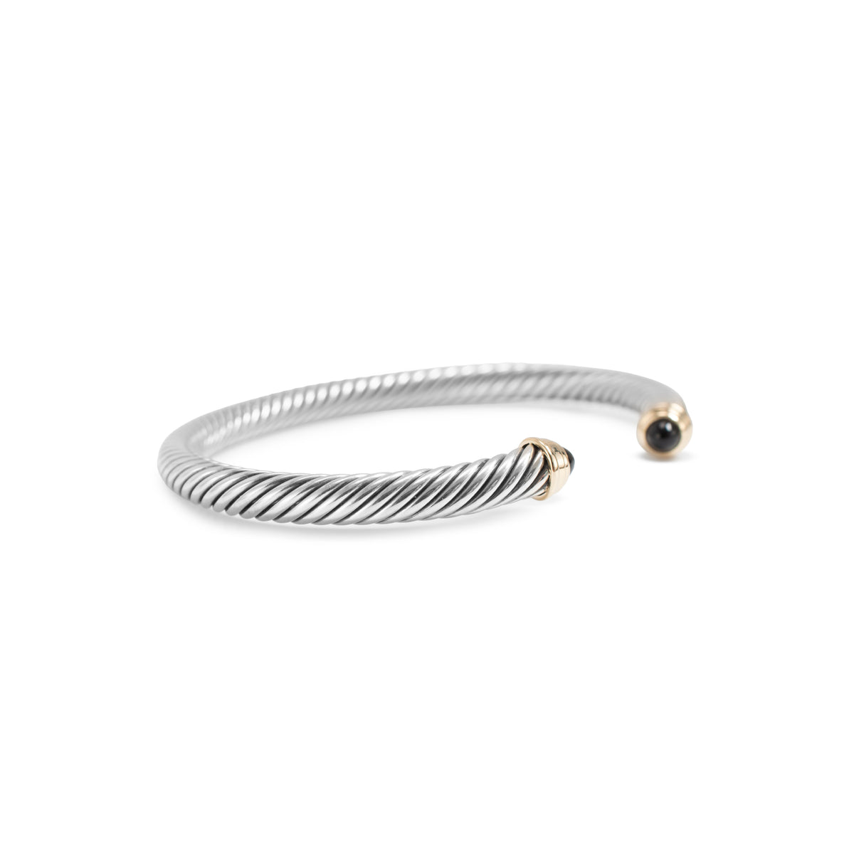 David Yurman Classic Cable 5MM Silver 14K Yellow Gold Onyx Cuff Bangle Bracelet