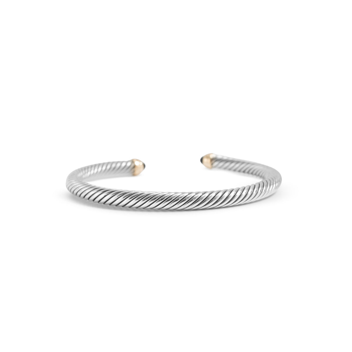 David Yurman Classic Cable 5MM Silver 14K Yellow Gold Onyx Cuff Bangle Bracelet