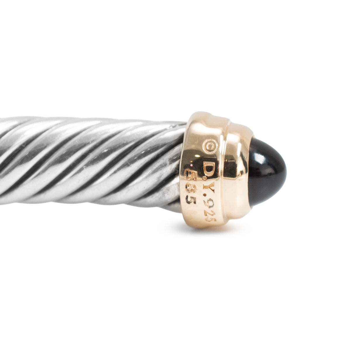 David Yurman Classic Cable 5MM Silver 14K Yellow Gold Onyx Cuff Bangle Bracelet