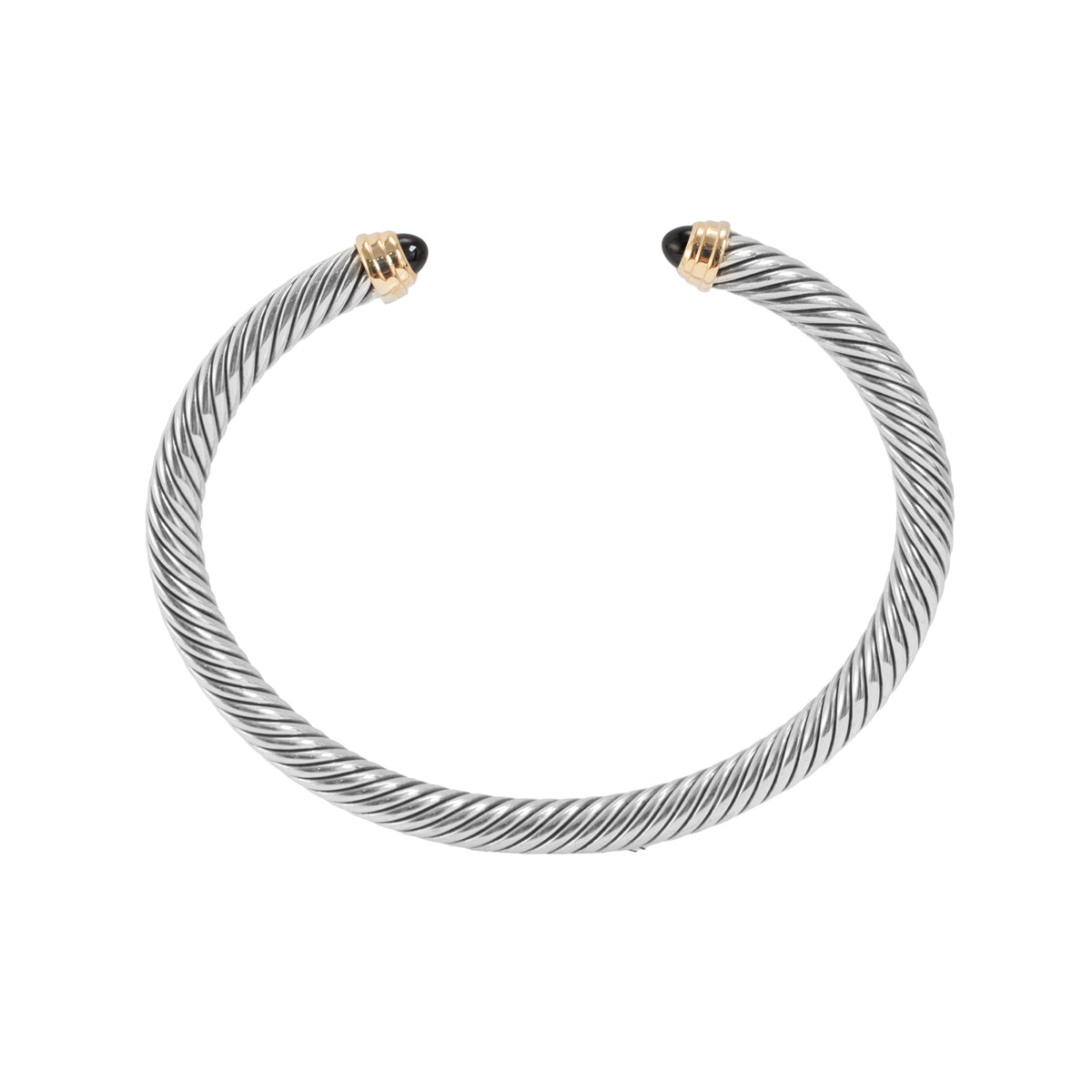 David Yurman Classic Cable 5MM Silver 14K Yellow Gold Onyx Cuff Bangle Bracelet