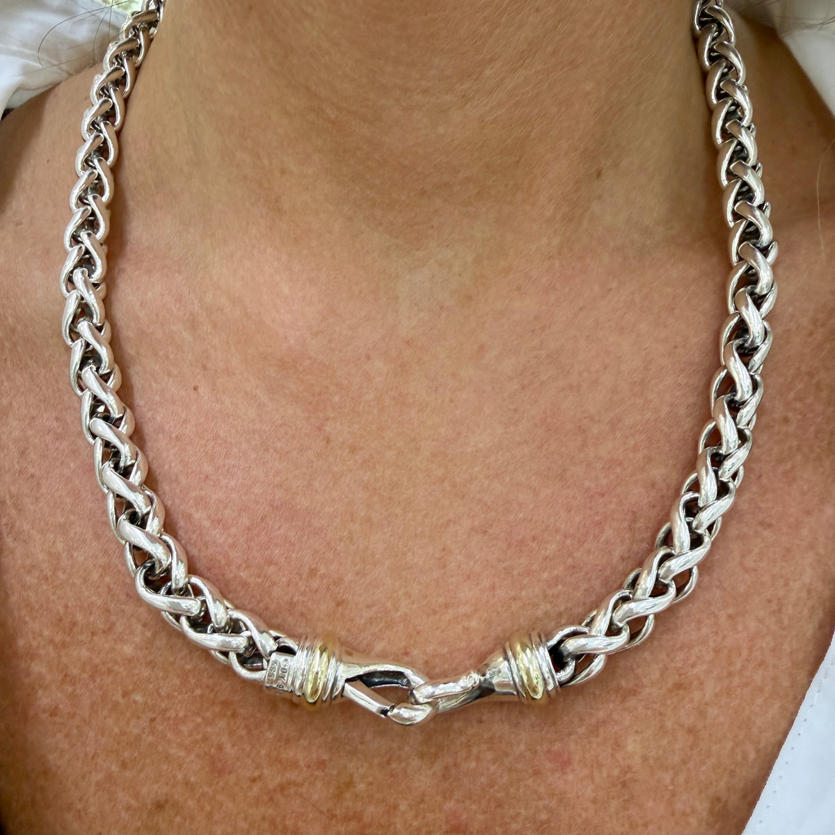 Unisex David Yurman Classic Wheat 8MM Silver & 14K Yellow Gold Chain Necklace