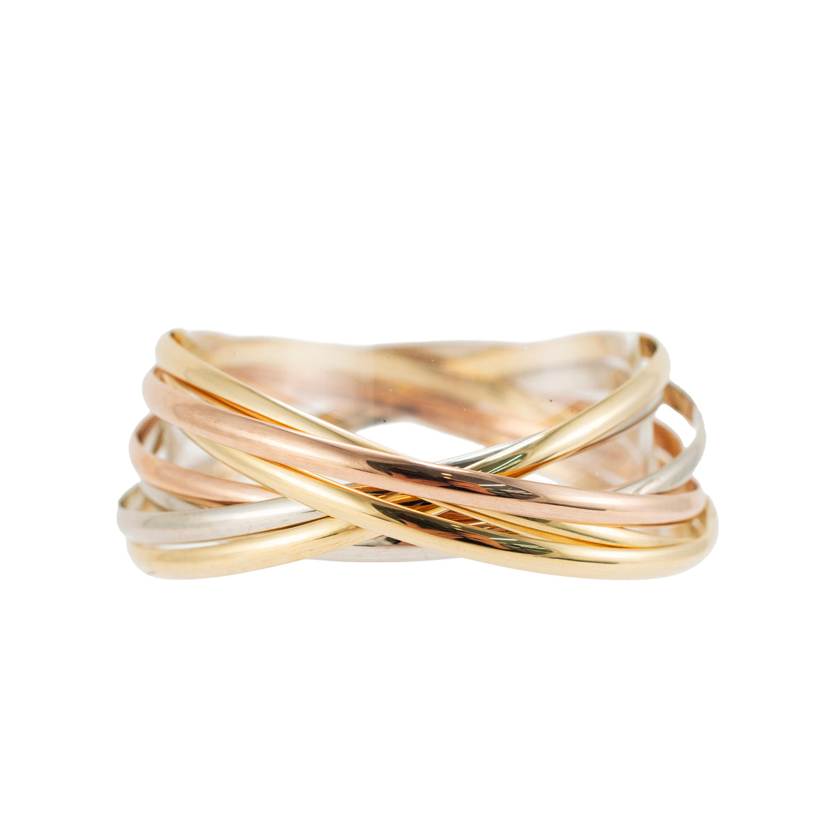 Vintage Cartier 7 Band Trinity 18K Tricolor Gold Interlocking Bangle Bracelet