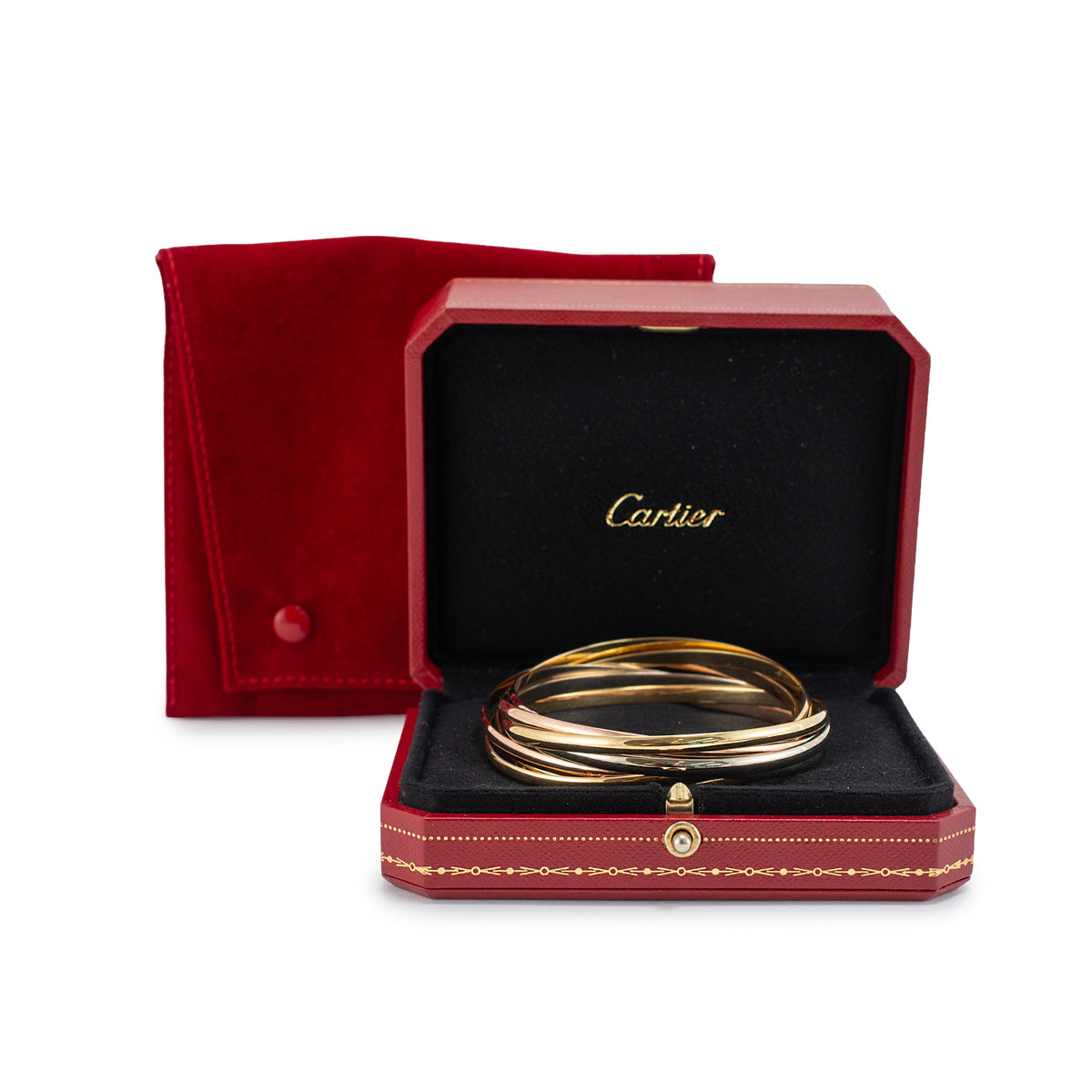 Vintage Cartier 7 Band Trinity 18K Tricolor Gold Interlocking Bangle Bracelet