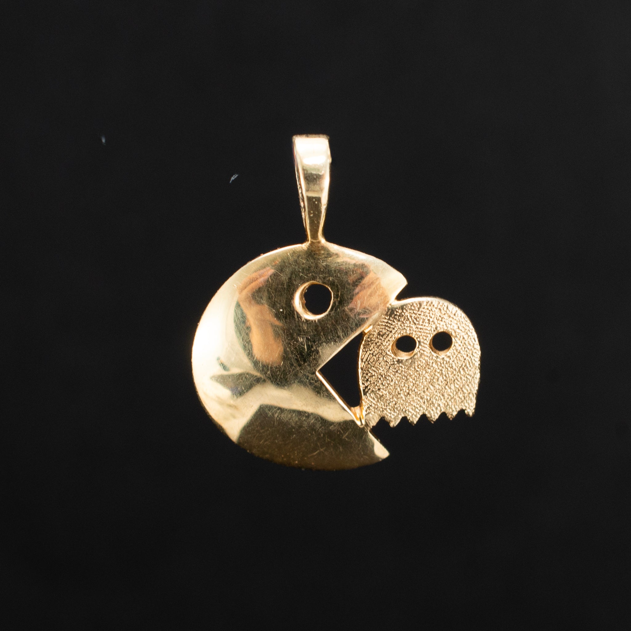 Vintage 14K Yellow Gold Pac Man Charm Pendant 1.23g ¾" 459116 available at DJP Jewelers & Luxury Buyers