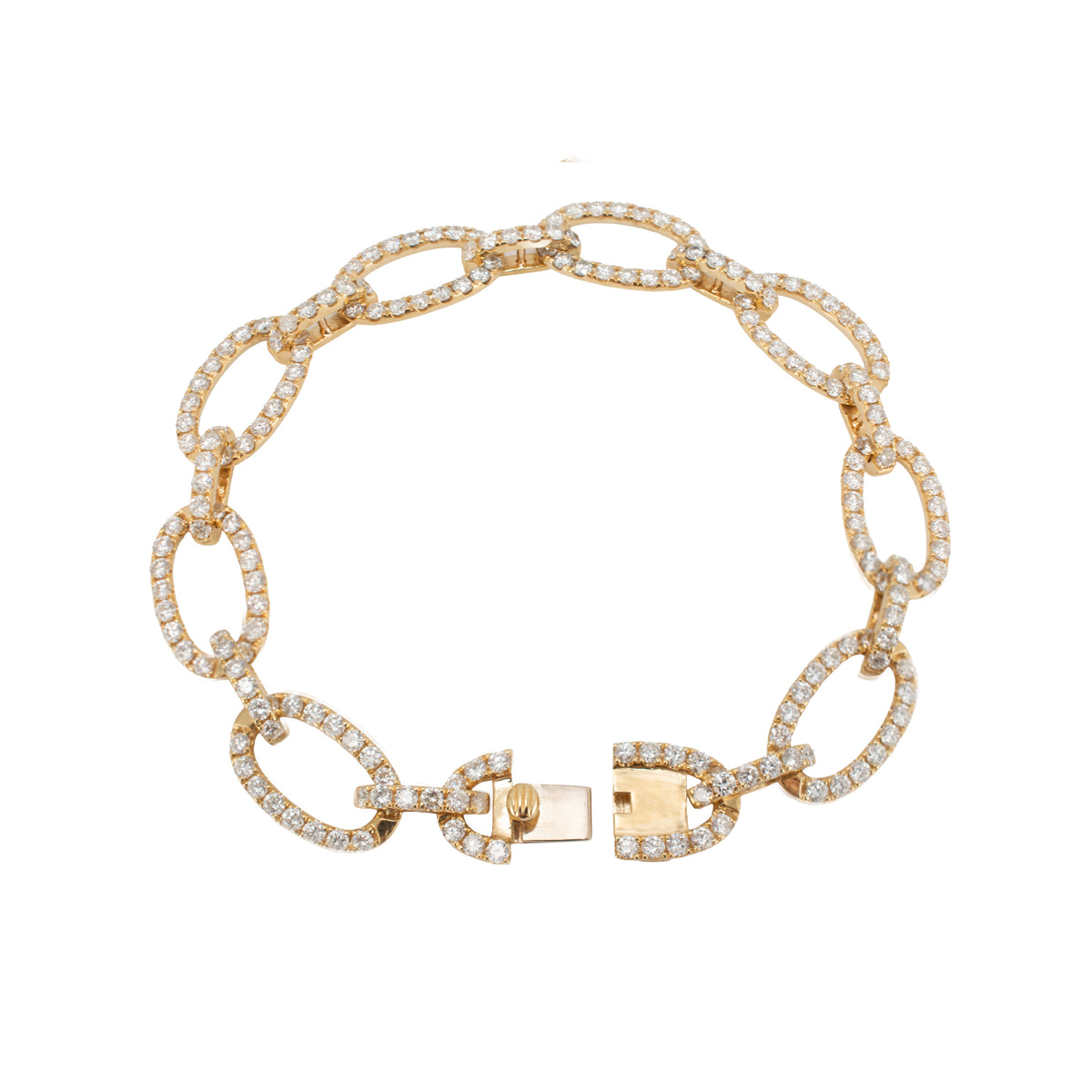 18K Yellow Gold 4.54ctw Pave Set Diamond Interlaced Oval Open Link Bracelet