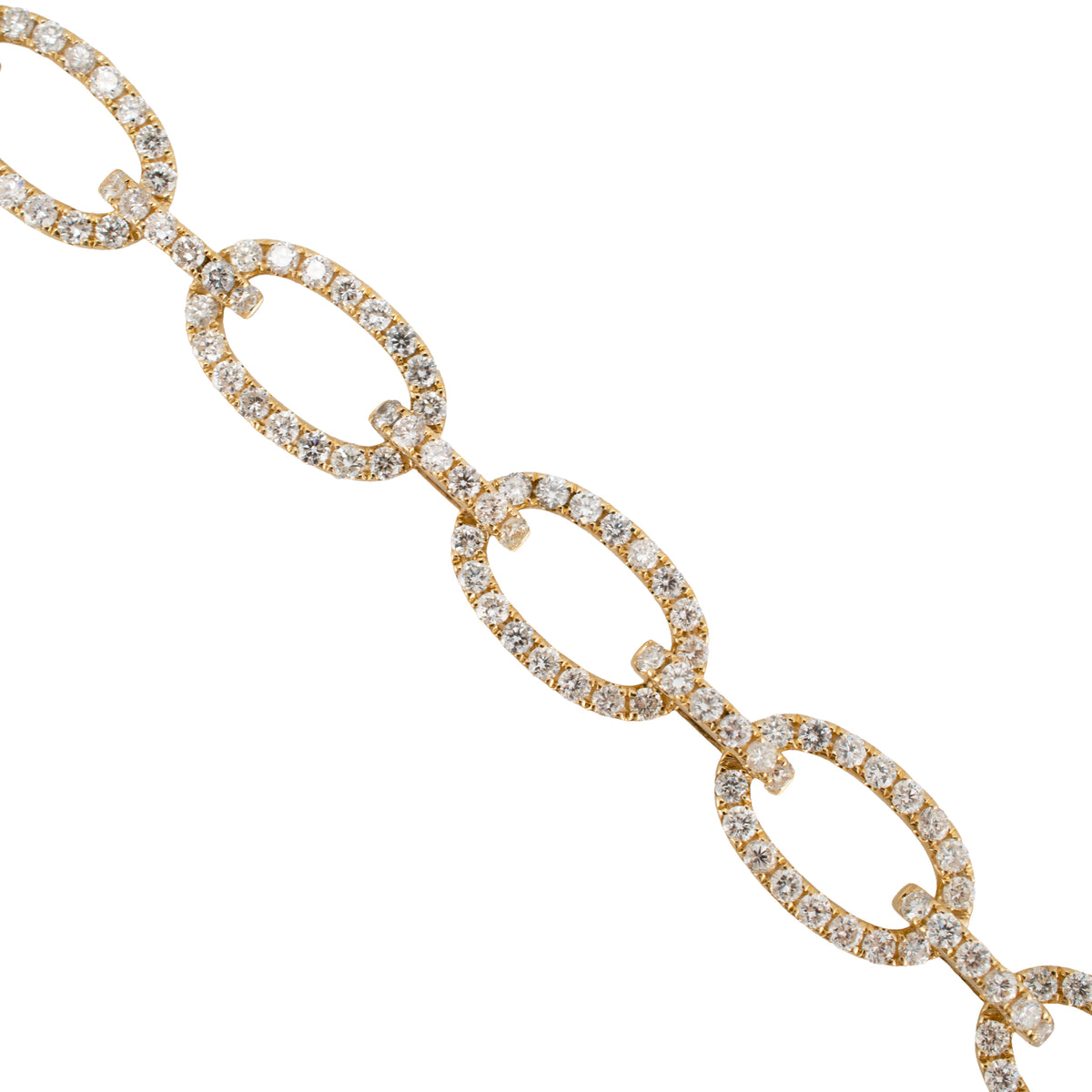 18K Yellow Gold 4.54ctw Pave Set Diamond Interlaced Oval Open Link Bracelet