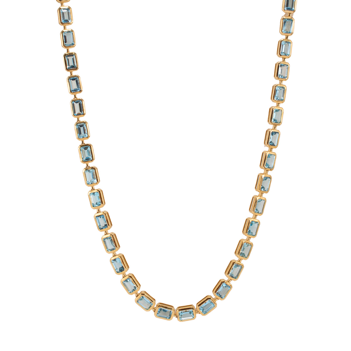 14K Yellow Gold 17.84ctw Bezeled Aquamarine Adjustable Tennis Chain Necklace