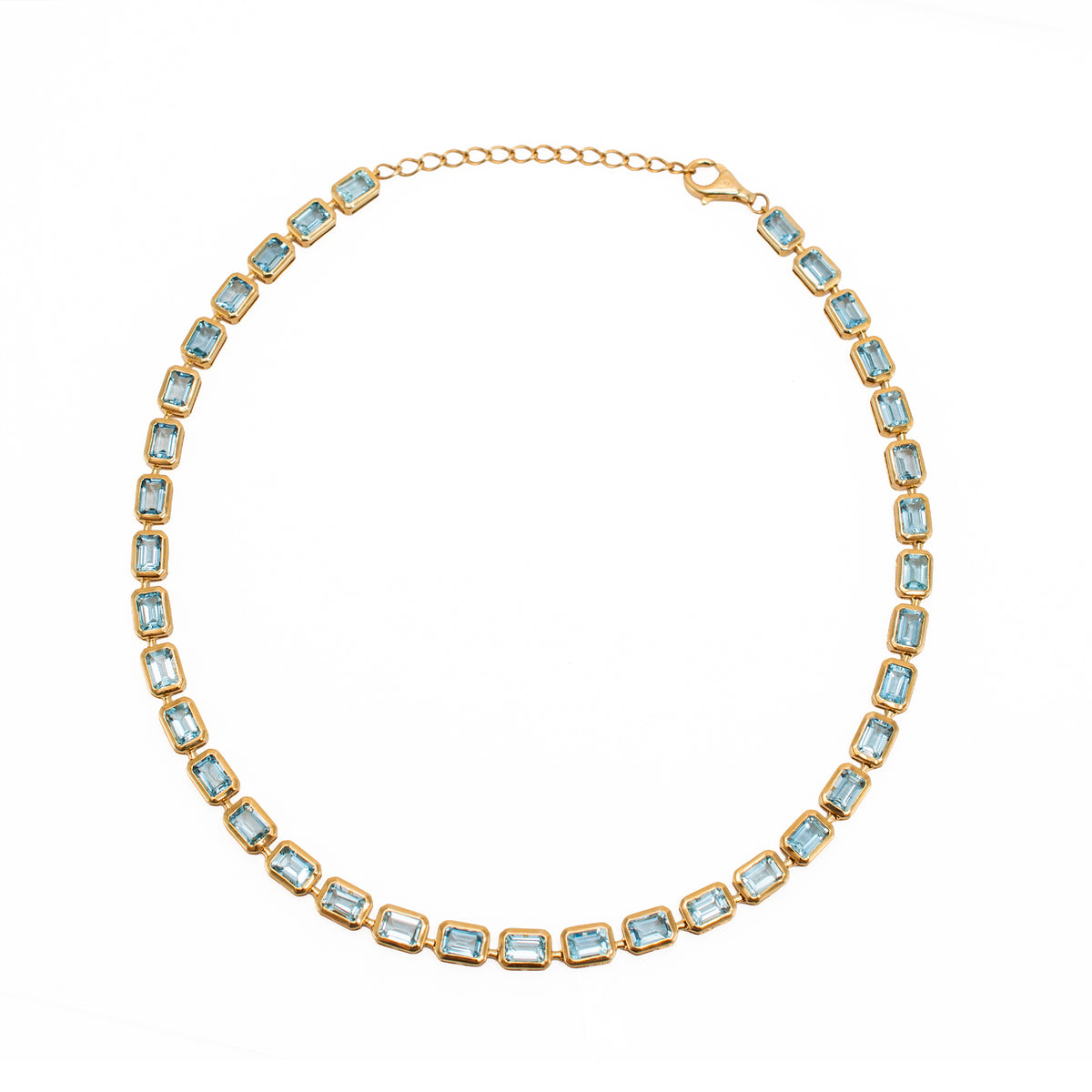 14K Yellow Gold 17.84ctw Bezeled Aquamarine Adjustable Tennis Chain Necklace