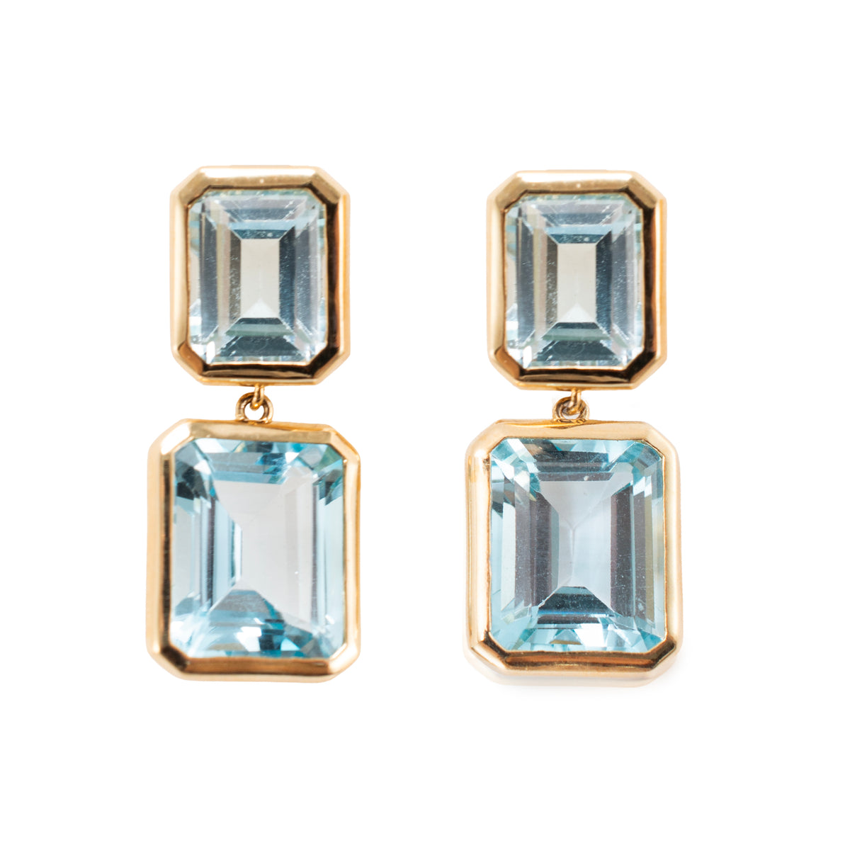 14K Yellow Gold 17.01ctw Bezel Set Emerald Cut Topaz Drop Dangle Earrings