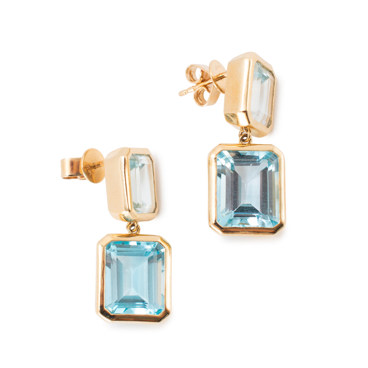 14K Yellow Gold 17.01ctw Bezel Set Emerald Cut Topaz Drop Dangle Earrings