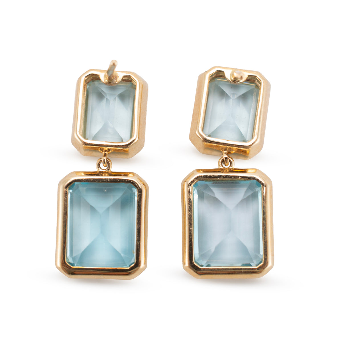 14K Yellow Gold 17.01ctw Bezel Set Emerald Cut Topaz Drop Dangle Earrings