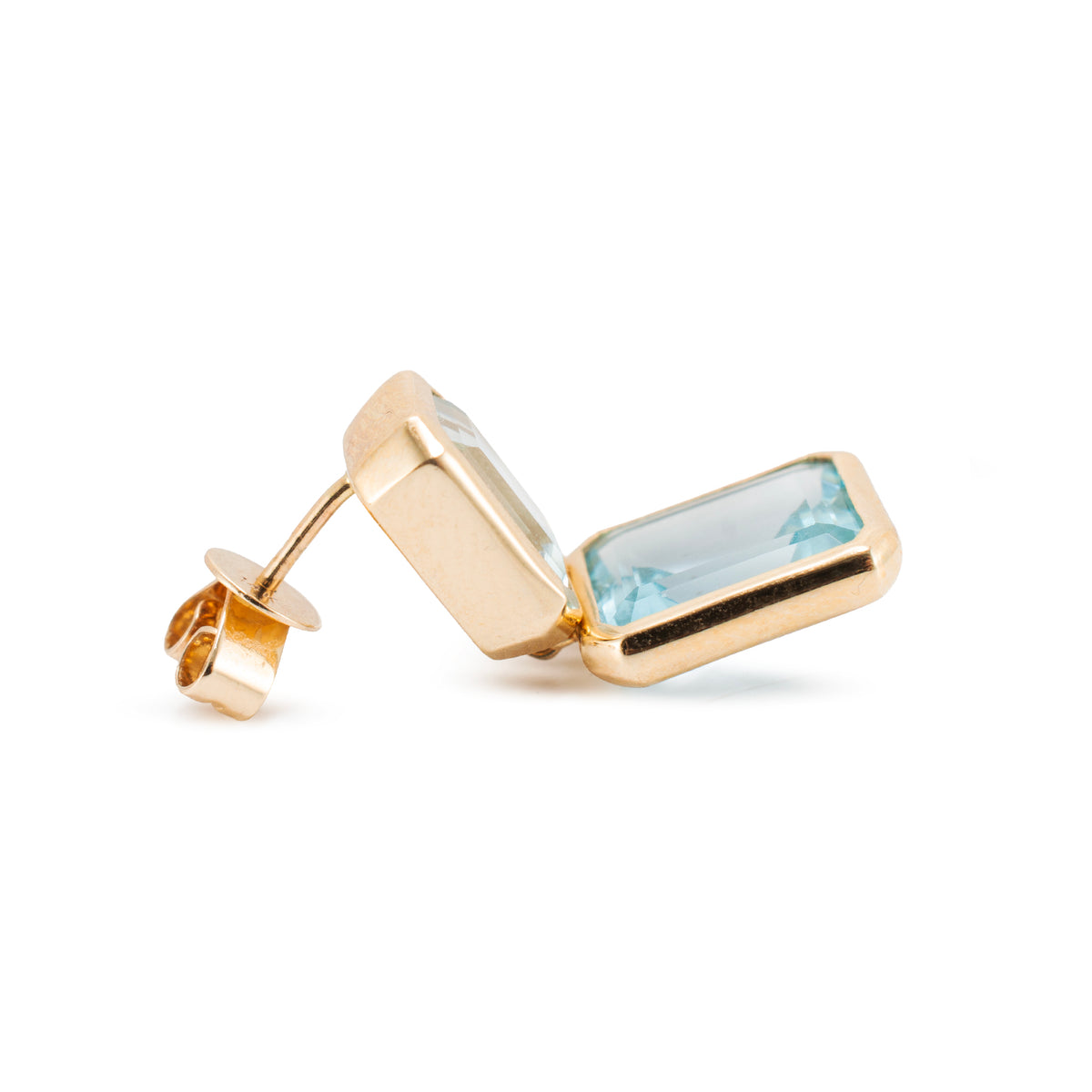 14K Yellow Gold 17.01ctw Bezel Set Emerald Cut Topaz Drop Dangle Earrings