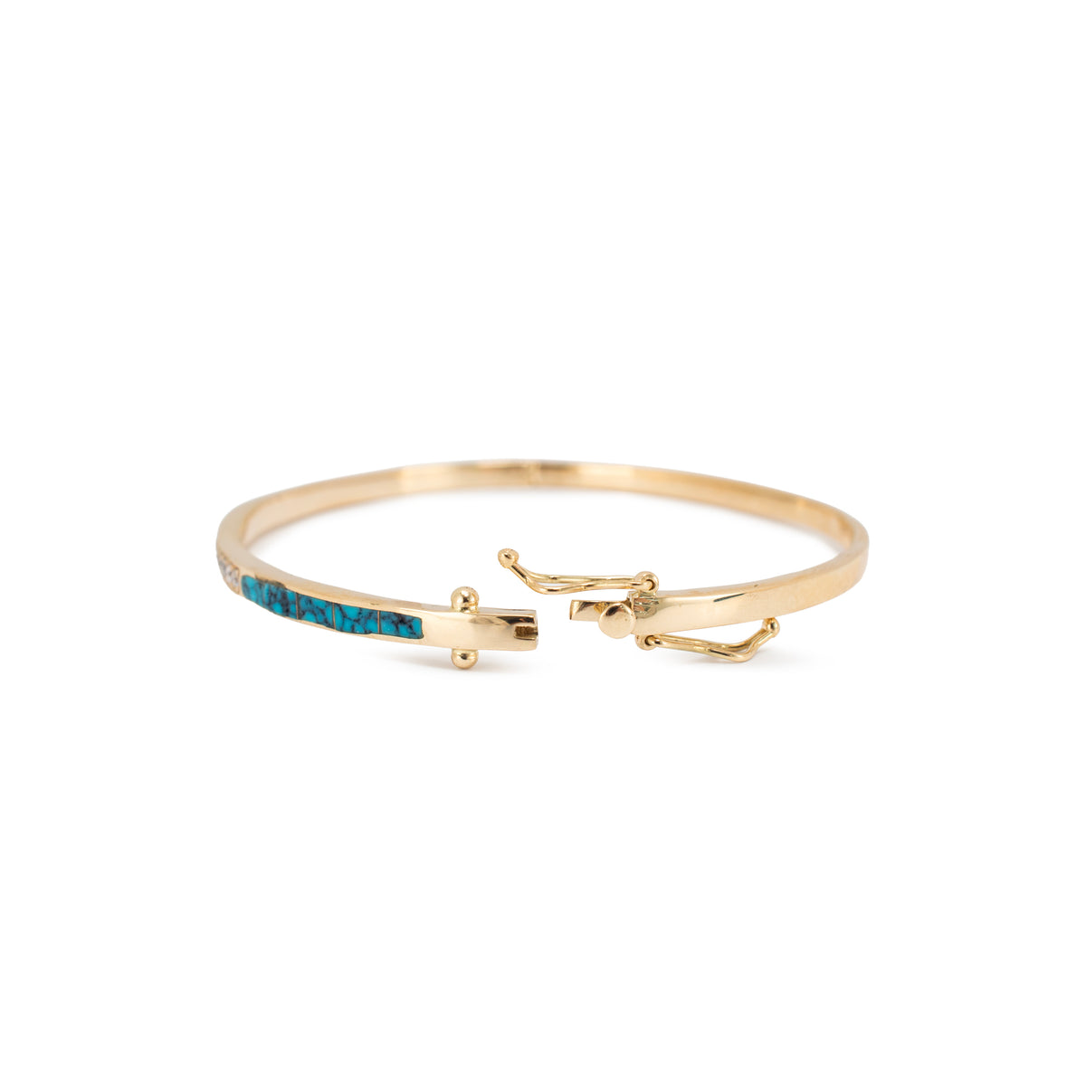 Ladies 14K Yellow Gold 1.27ctw Diamonds & Turquoise Hinged Bangle Bracelet
