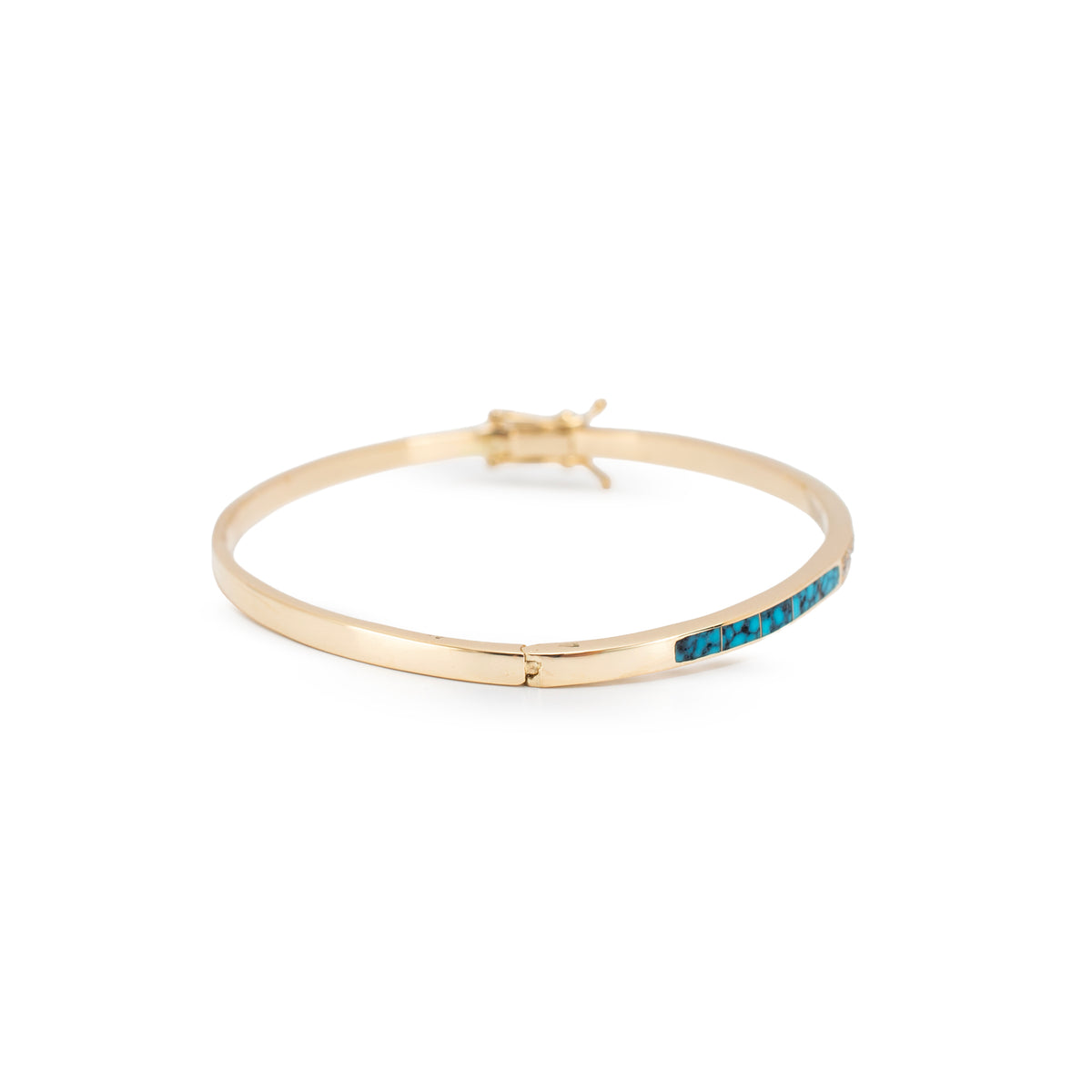 Ladies 14K Yellow Gold 1.27ctw Diamonds & Turquoise Hinged Bangle Bracelet