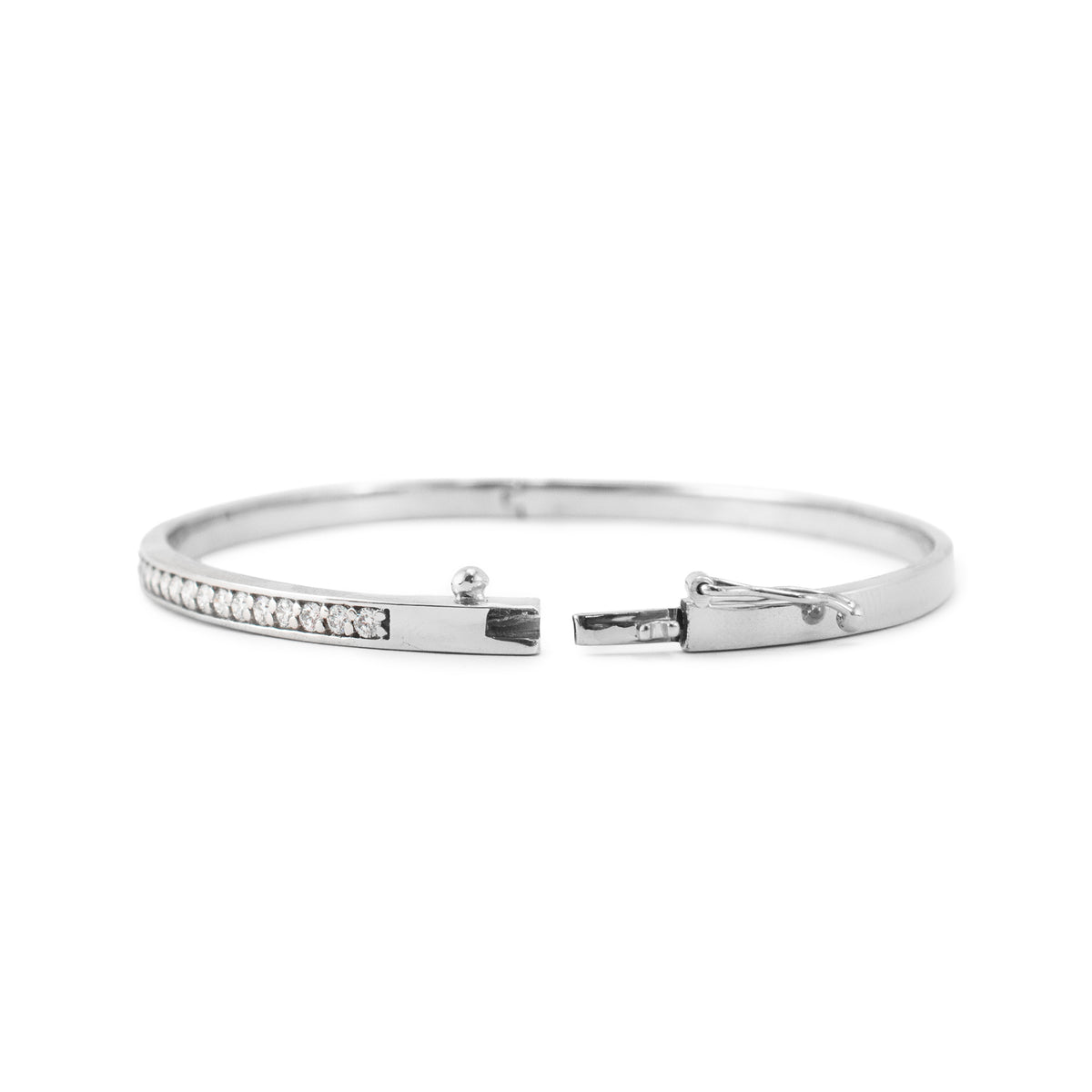 Ladies 14K White Gold 1.82ctw Diamonds & Turquoise Hinged Bangle Bracelet