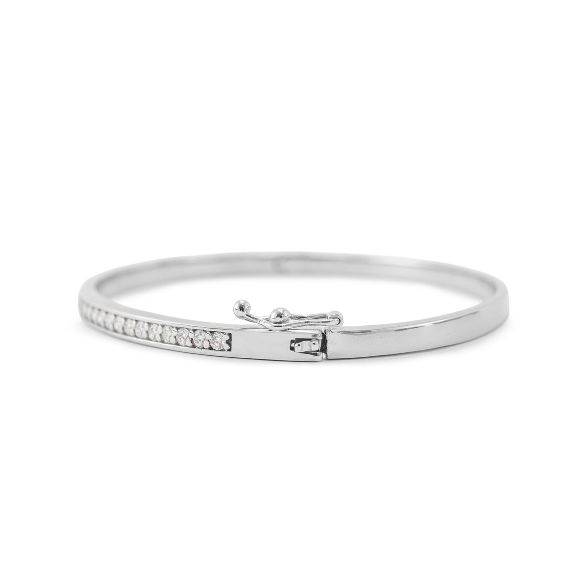 Ladies 14K White Gold 1.82ctw Diamonds & Turquoise Hinged Bangle Bracelet