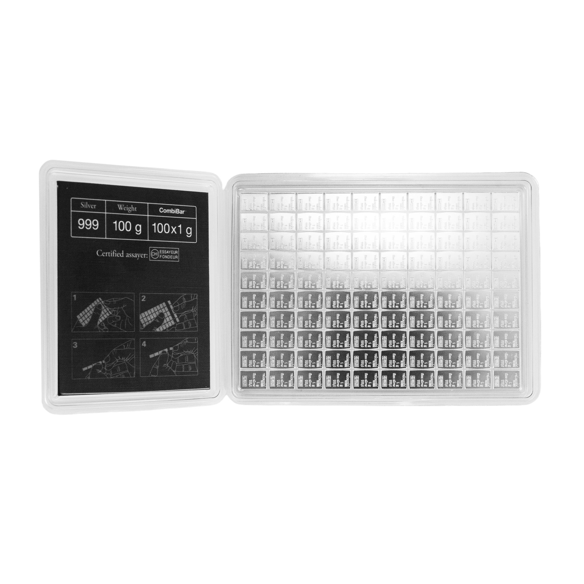 Valcambi Suisse Combi Bar Set 999 Fine Silver 100 x 1g Bullion Bar Set