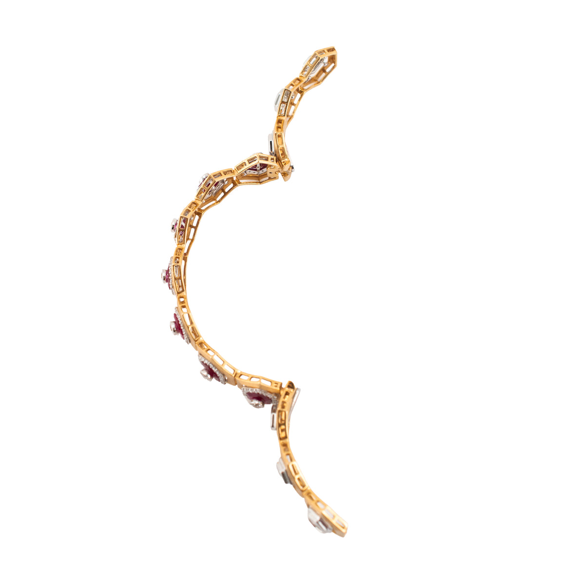 Vintage 18K Yellow & White Gold 1.58ctw Diamond Ruby Hexagon Bangle Bracelet