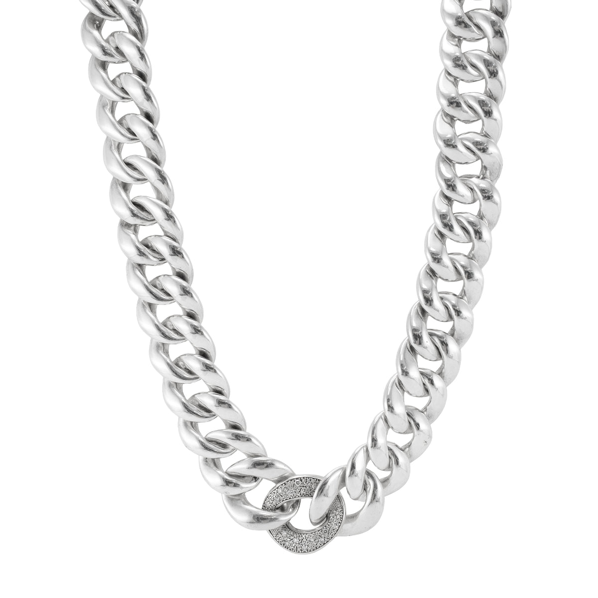 Retired David Yurman Cordelia 925 Silver 1.34ct Diamond Curb Chain Necklace