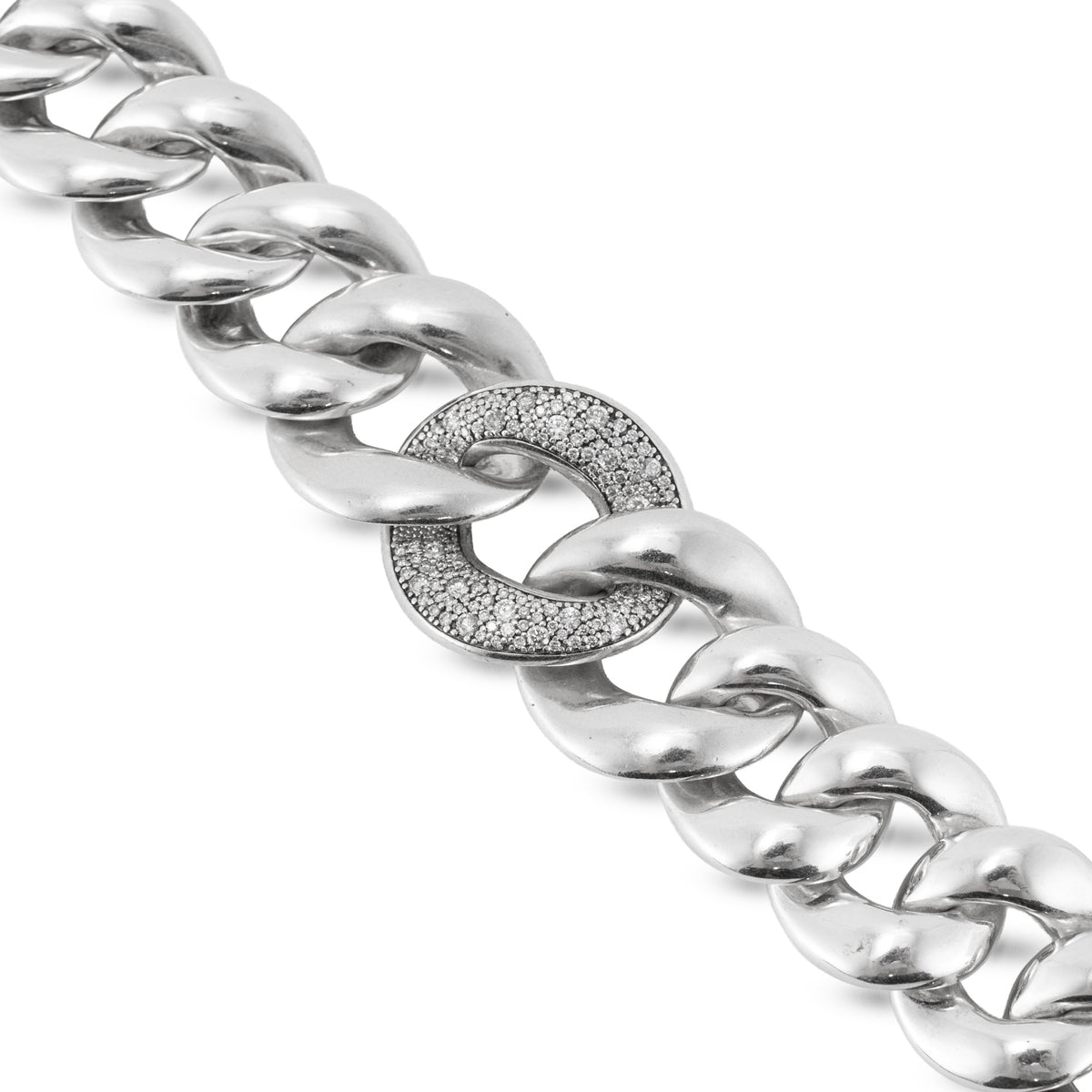Retired David Yurman Cordelia 925 Silver 1.34ct Diamond Curb Chain Necklace