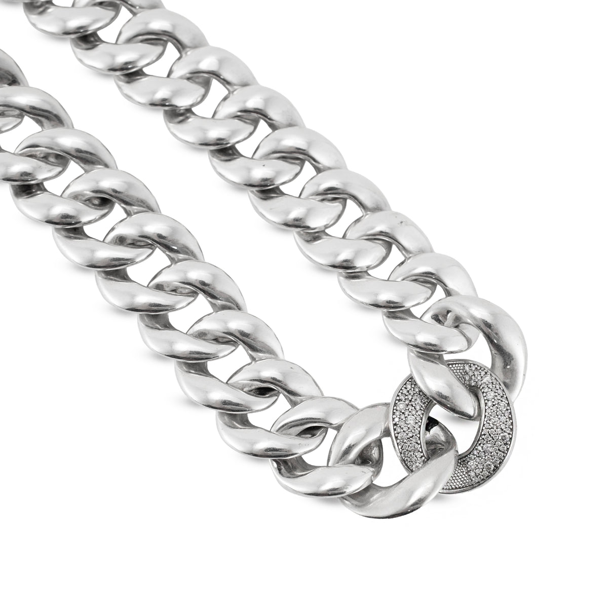 Retired David Yurman Cordelia 925 Silver 1.34ct Diamond Curb Chain Necklace