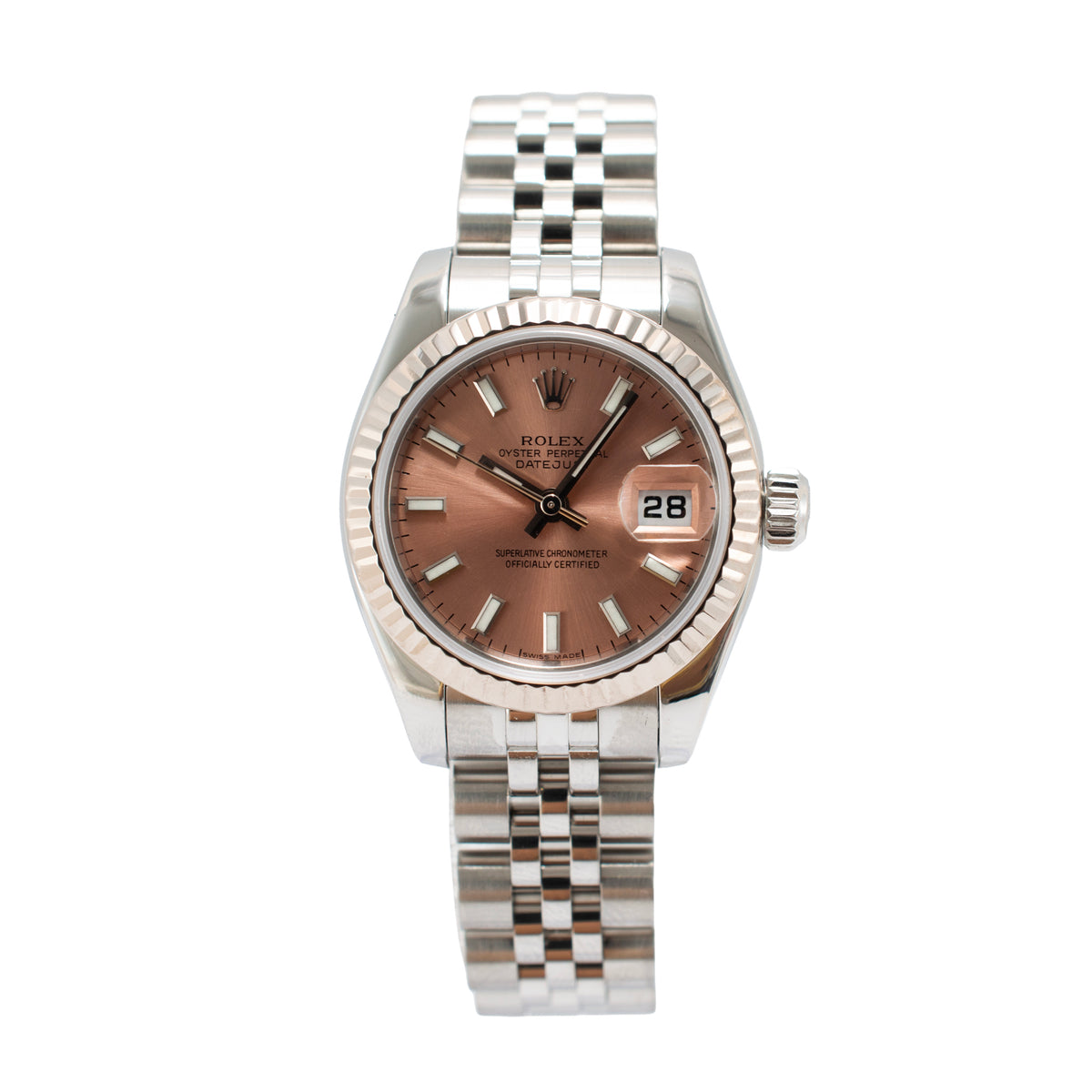 Ladies Rolex Datejust 26MM 179174 Pink Salmon Dial 18K White Gold Steel Watch