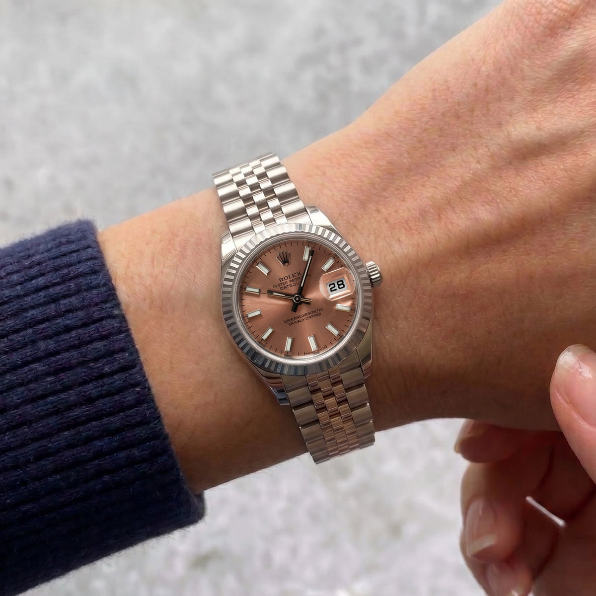 Ladies Rolex Datejust 26MM 179174 Pink Salmon Dial 18K White Gold Steel Watch
