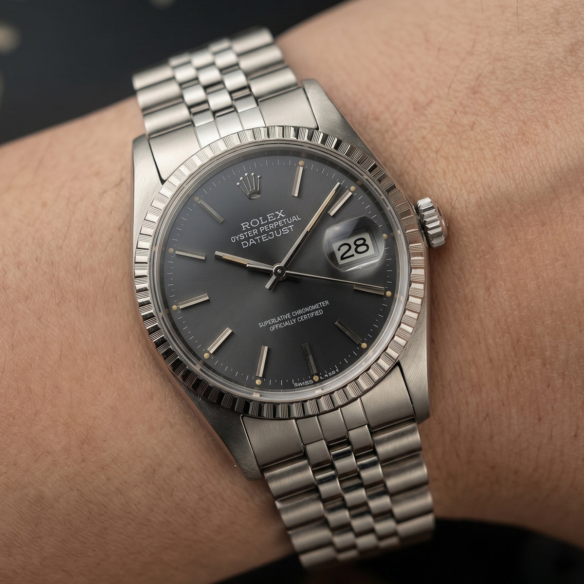 Vintage Rolex Datejust 36MM 1603 Grey Dial Jubilee Stainless Steel Watch