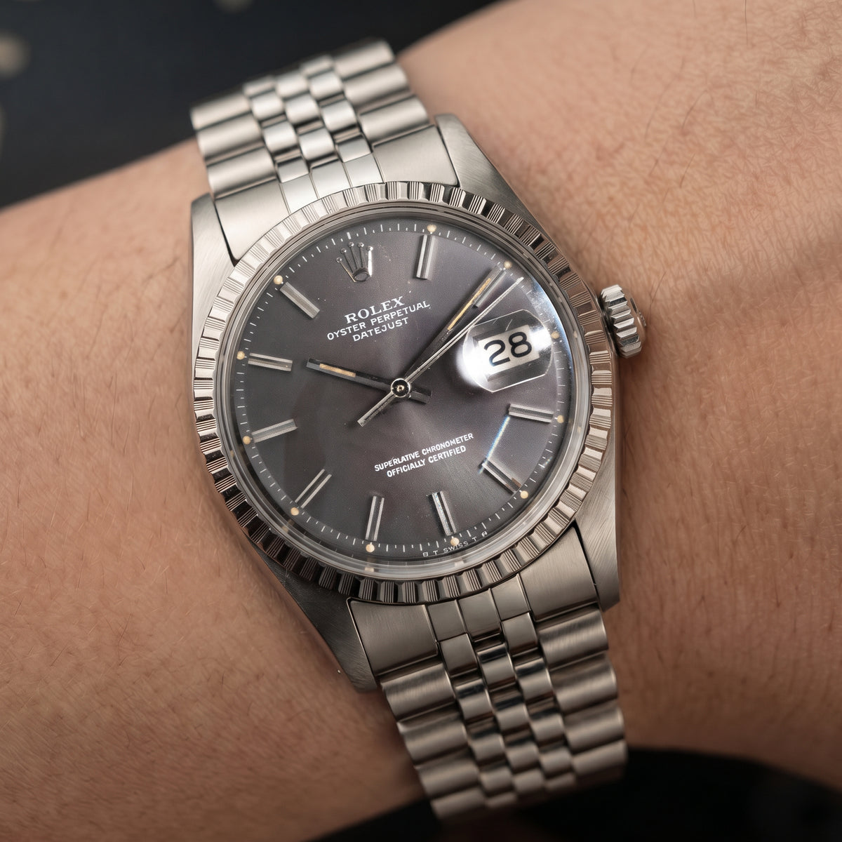 Vintage Rolex Datejust 36MM 1603 Grey Dial Jubilee Stainless Steel Watch
