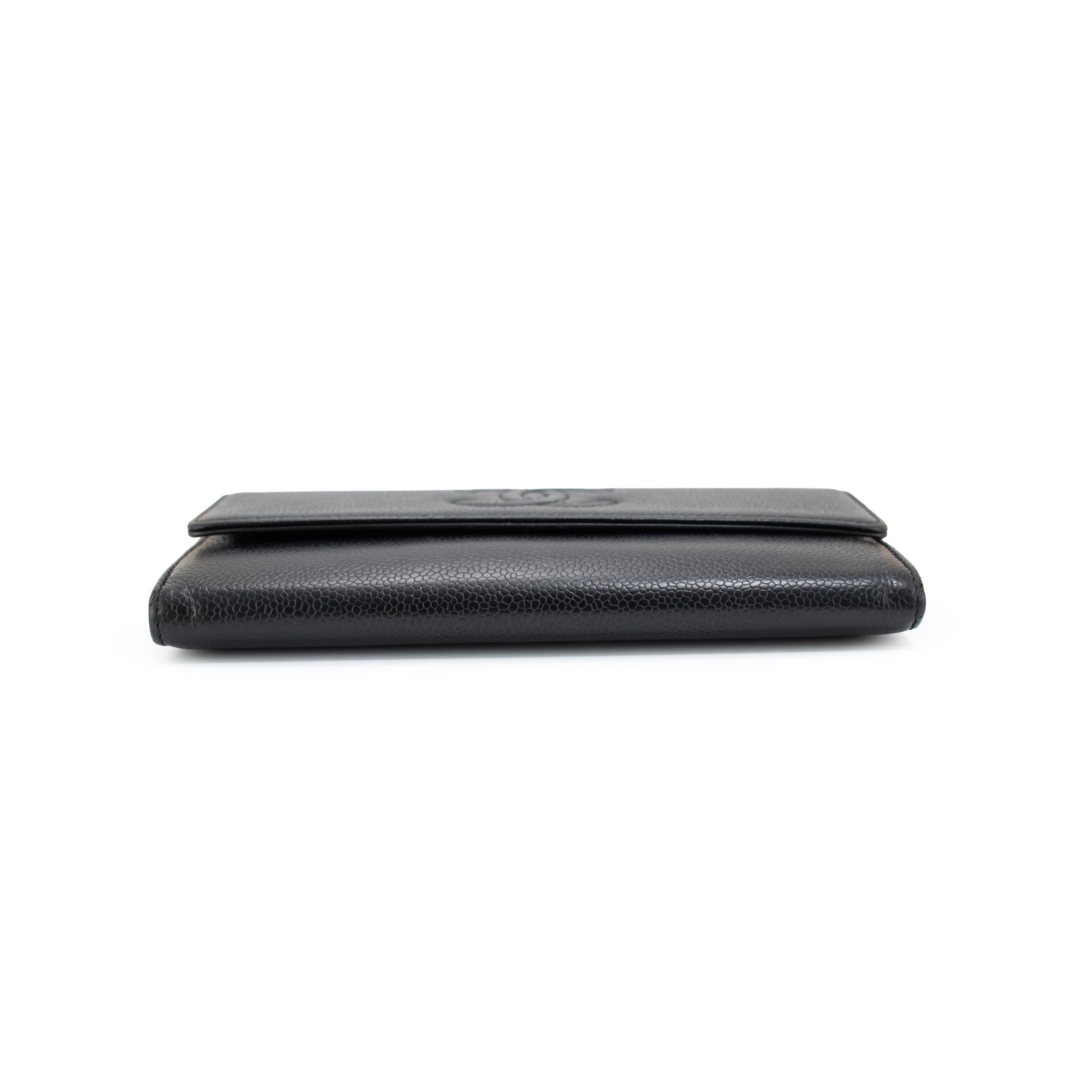 Discontinued Chanel Timeless CC Black Caviar Leather Flap Long Wallet