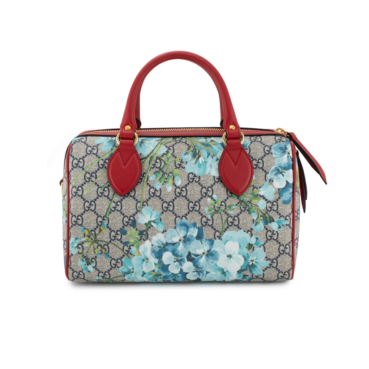 Gucci Gg Blooms Gg Supreme Floral Blue and Red Small Boston Shoulder Bag
